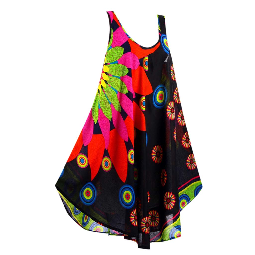 African Print Sun Dresses for Women - Floral Ethnic Sleeveless Oversized Loose Dress with Handkerchief Hem | Perfect for Beach Vacation, Summer Outfits & Cultural Events
