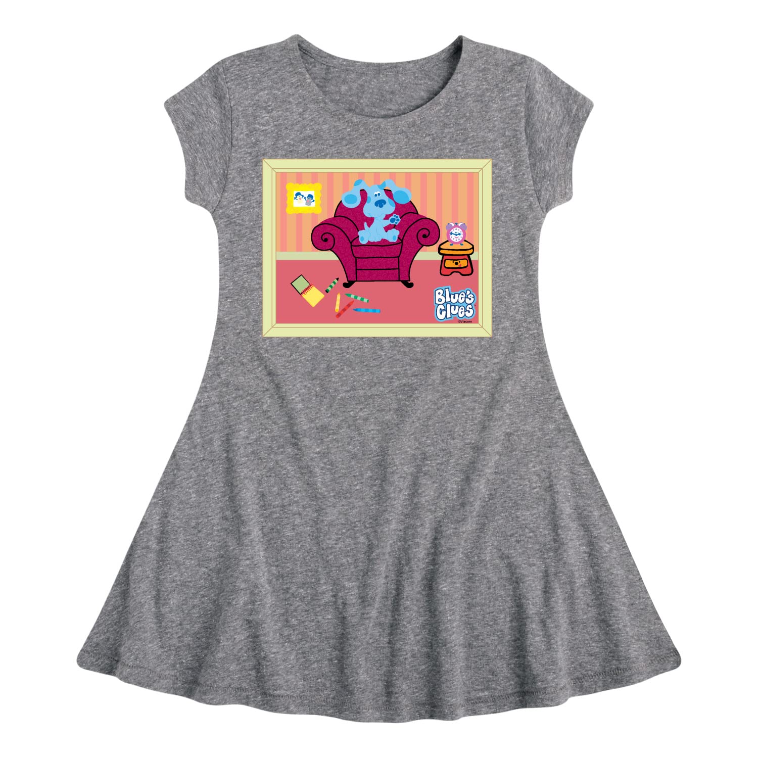 Blue Clues & You! Blue in Living Room Toddler & Youth Girls Fit and Flare Dress - Cute Cartoon Character Outfit for Playdates, Birthday Parties & Dress-Up Fun