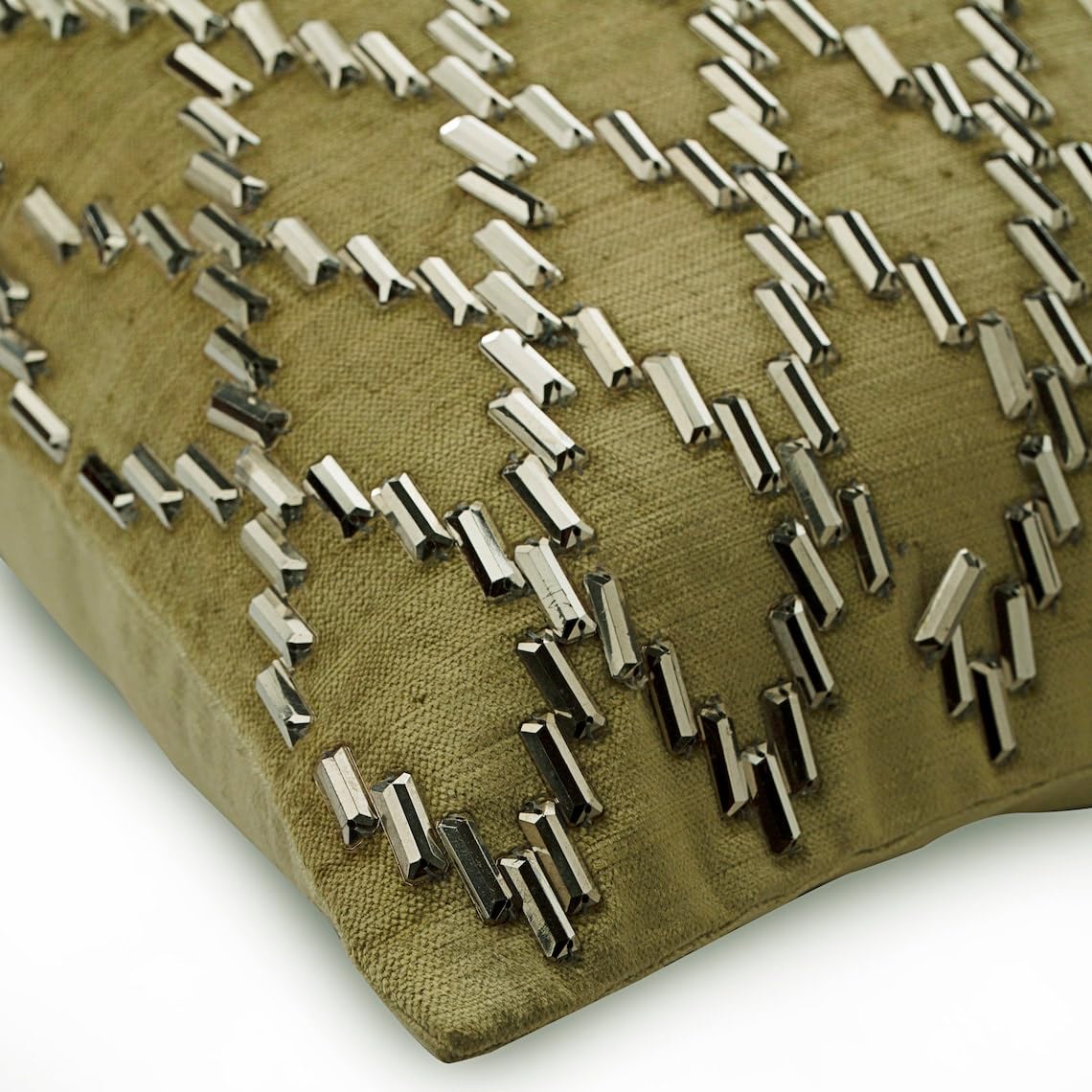 Velvet Throw Pillow Cover 16x16 Inch (40x40 cm) - Sage Green Decorative Cushion Cover with Geometric Rhinestone Design for Sofa, Couch, Bed - Modern Home Decor for Living Room, Bedroom & Easter Gifts
