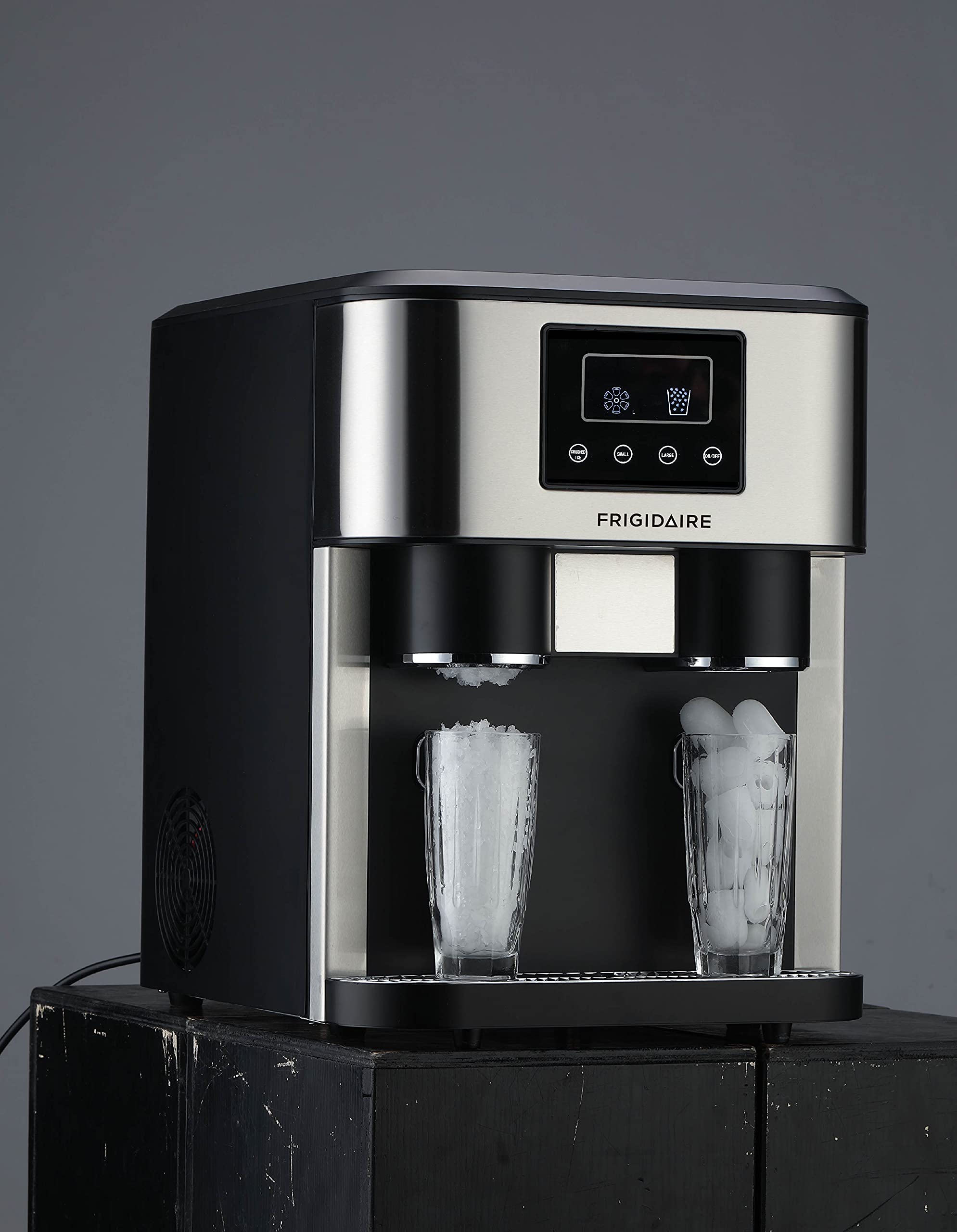 Frigidaire EFIC245-SS 3-in-1 Countertop Ice Maker & Crusher - 33 lbs/24H, Dual Function (Crunchy Nugget & Cube Ice), Built-in Water Dispenser - Perfect for Home Bars, Parties, and Office Use