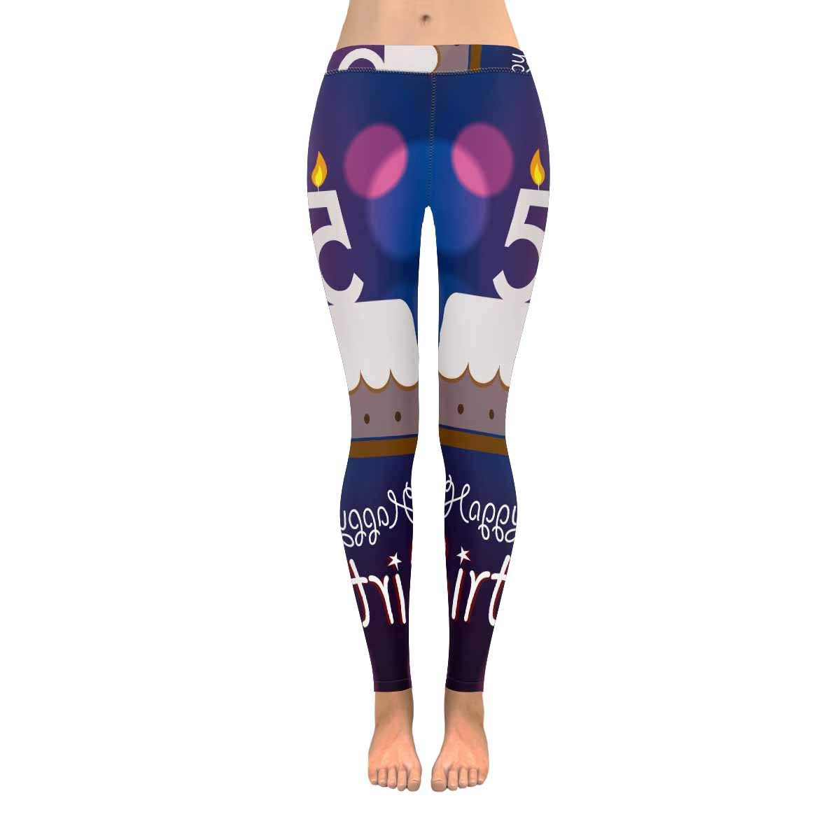Happy 50th Birthday Cake Print Women's Stretchy Yoga Pants - High Waisted Full Length Active Leggings for Gym, Workout & Casual Wear - Funny Novelty Birthday Gift Idea
