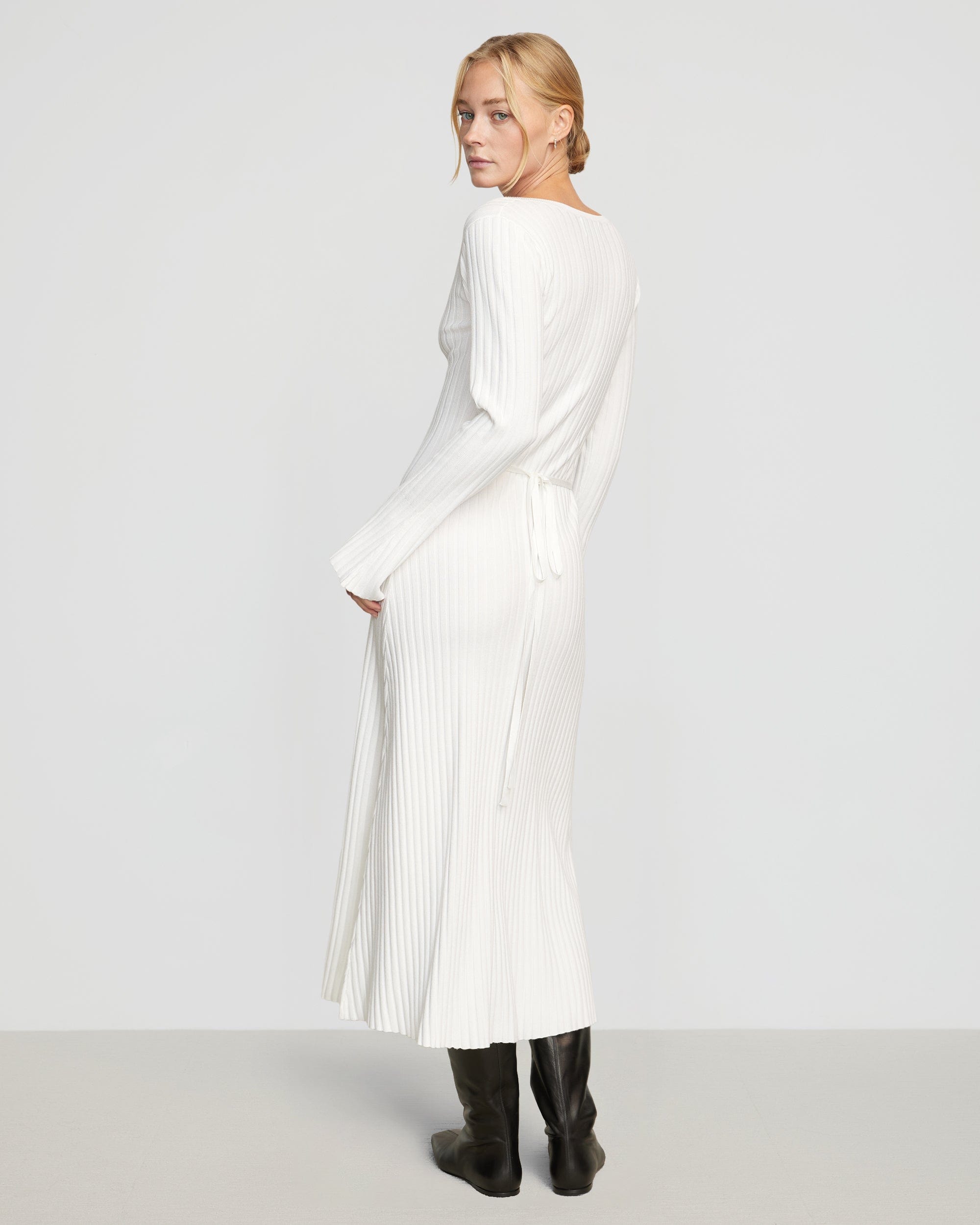 Wesley Ribbed V Neck Sweater Dress for Women - Soft Knit Stretchy Long Sleeve Bodycon Dress - Perfect for Fall Winter, Office Wear, Date Night & Casual Outings
