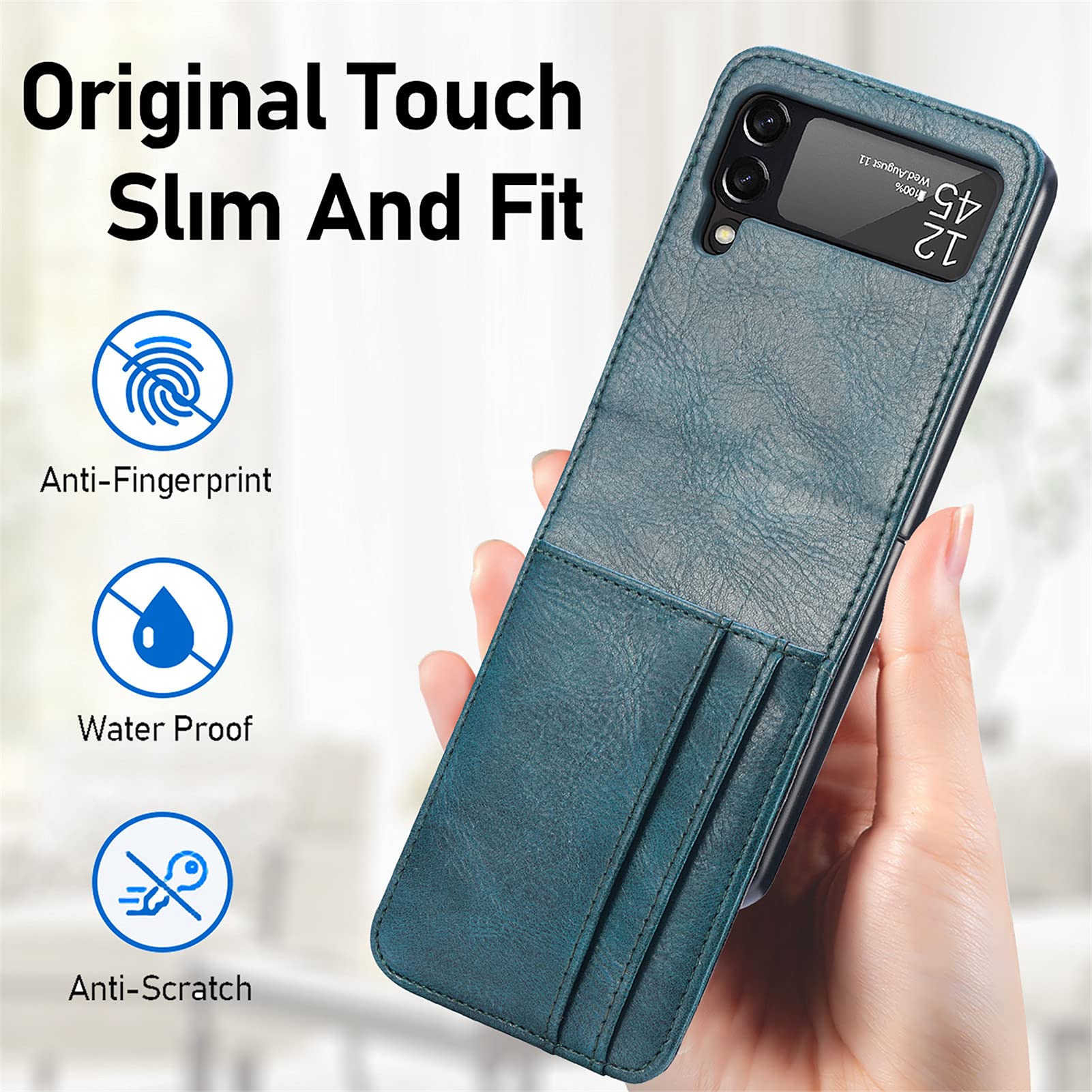 Premium Samsung Galaxy Z Flip 4 Wallet Case with Card Holder - Slim Protective Flip Phone Cover (Blue) | Perfect for Everyday Use, Travel & Hands-Free Convenience