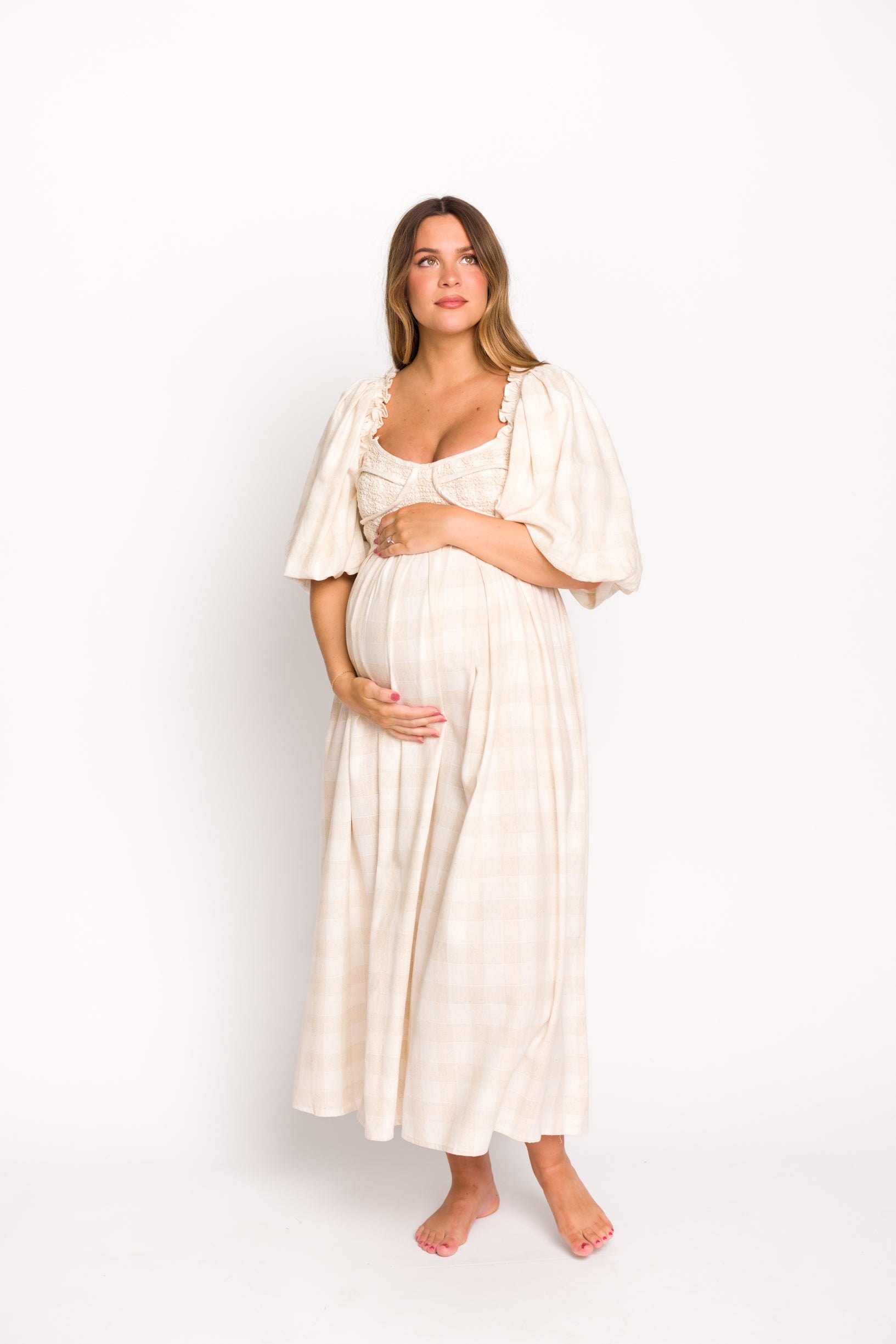 Harlow Maxi Dress in Natural Plaid - Bump Friendly Maternity Dress (Sizes S-3XL) for Pregnancy, Nursing & Everyday Comfort