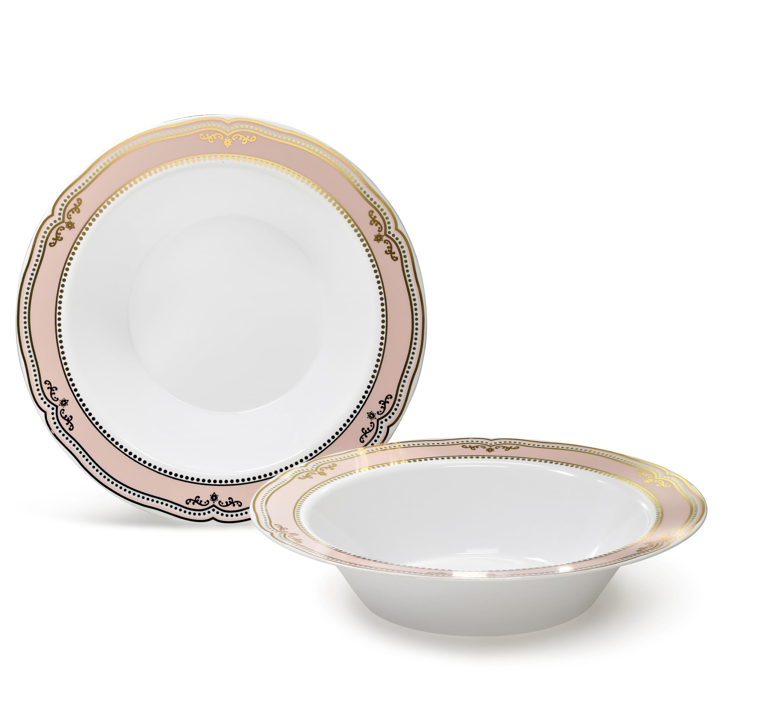 240 Pack Disposable Plastic Bowls for Wedding & Party - 12oz Soup Bowls in Elegant White/Blush & Gold Scalloped Design | Perfect for Catering, Events, Picnics & Special Occasions