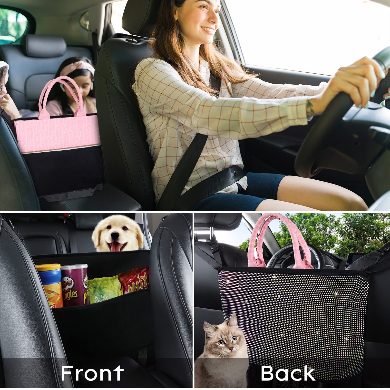 Car Organizer for Women - Seat Back Storage Net & Purse Holder, Multicolor | Road Trip Essentials, Mom Gifts & Birthday Presents | Perfect for Travel, Commuting and Family Outings