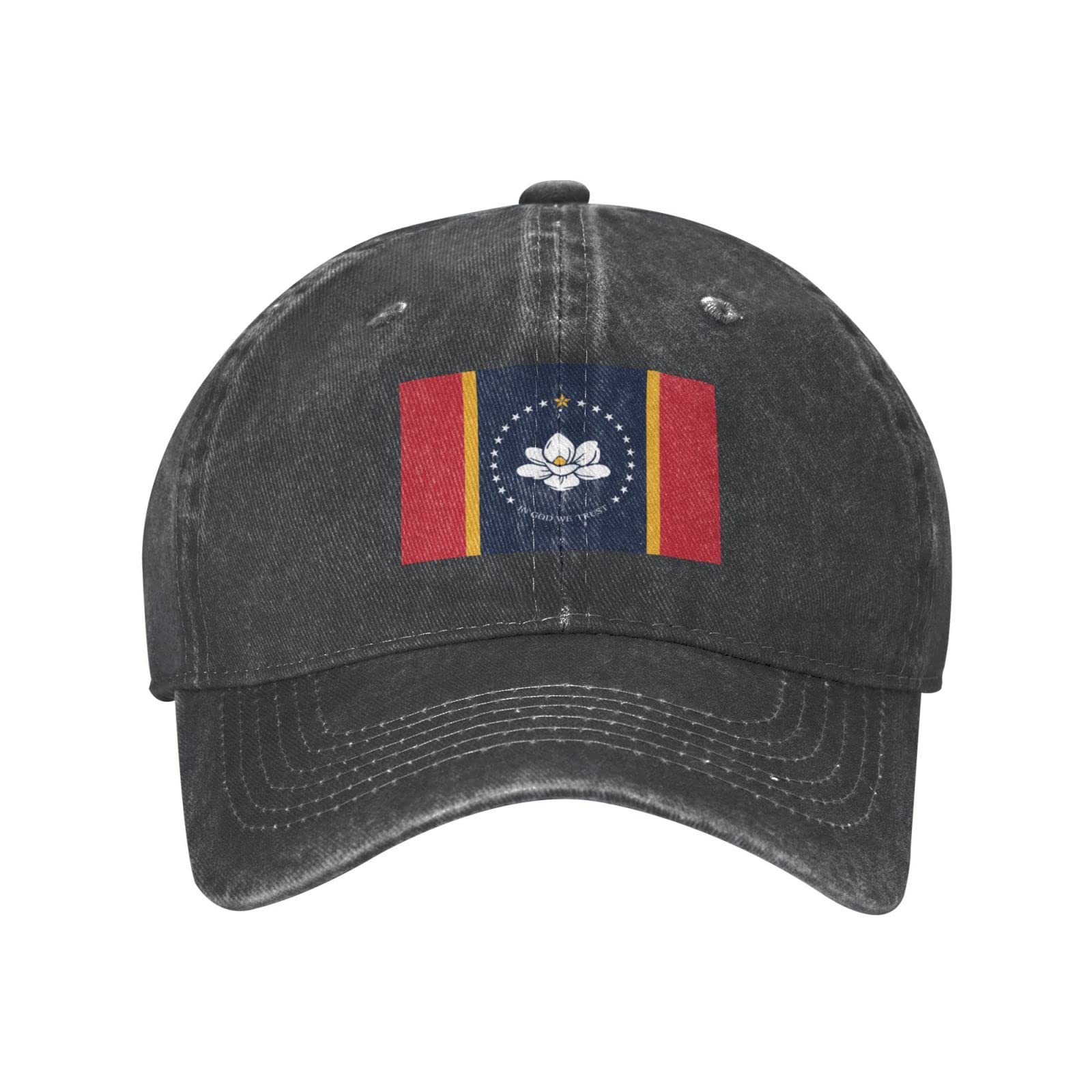 Mississippi State Flag Denim Trucker Hat - Adjustable Baseball Cap for Men & Women - Black - Perfect for Outdoor Activities, Sports & Casual Wear