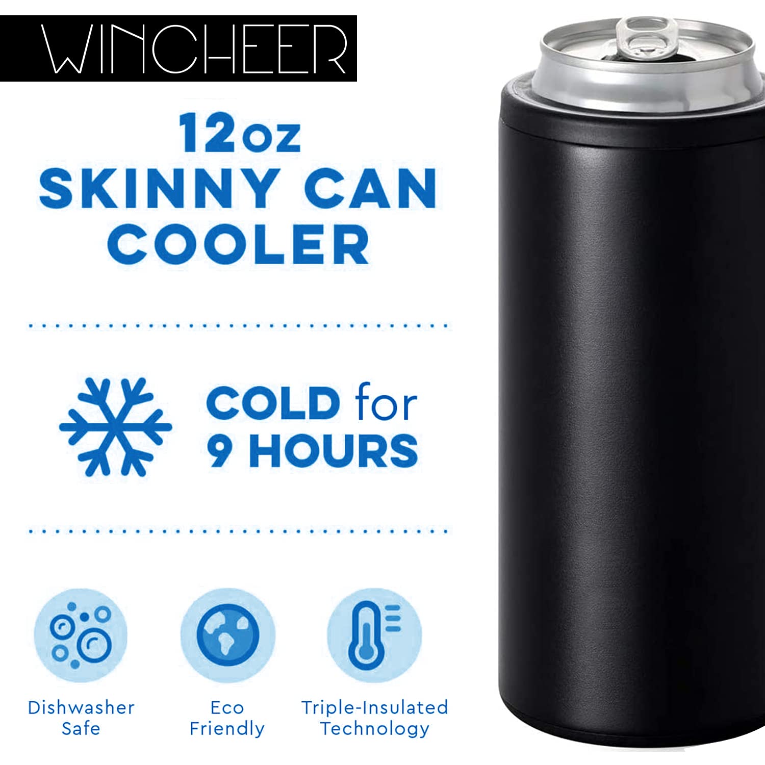12 Oz Slim Can Cooler with Reusable Straw - Double-Walled Vacuum Insulated Stainless Steel Beer Soda Beverage Holder - Perfect for Camping, Picnics & Outdoor Parties
