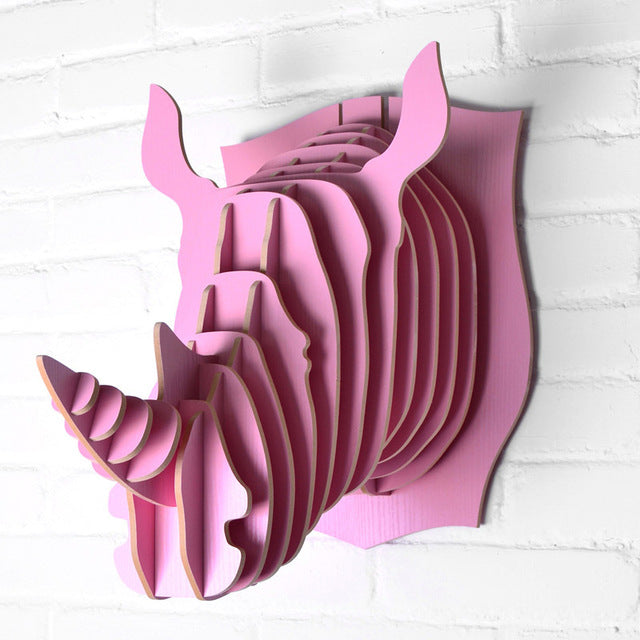 3D Wooden Rhinoceros Head Wall Art - DIY Animal Puzzle Sculpture for Home Decor, Wildlife Theme, WD004 - Perfect for Living Room, Bedroom, or Office Wall Hanging