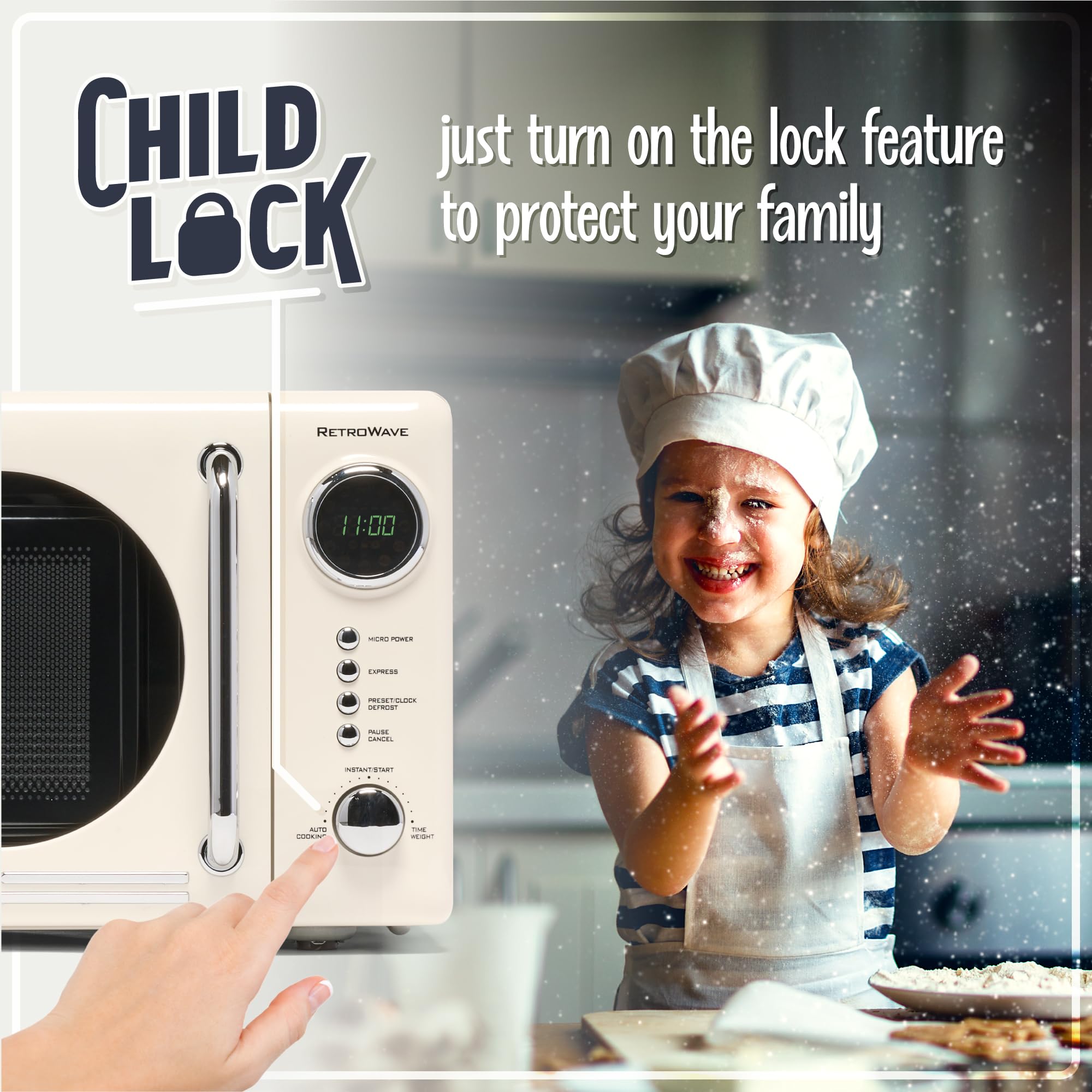 Nostalgia NRMO7IVY6A Retro Compact Countertop Microwave Oven - 0.7 Cu. Ft, Ivory White - Perfect for Small Kitchens, Dorms, Offices & RVs