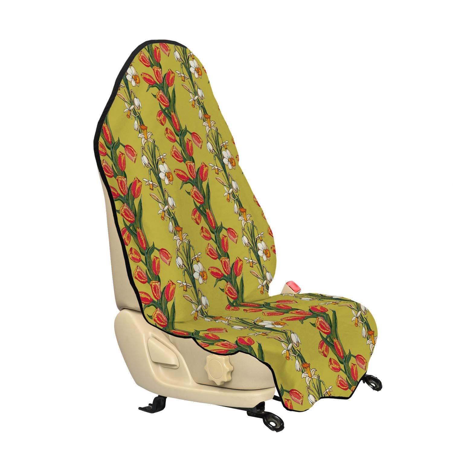 Ambesonne Floral Car Seat Cover Hoodie - Universal Fit Non-Slip Backing 30