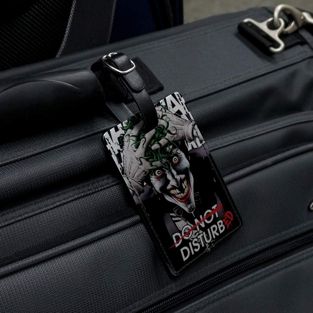Batman Disturbed Joker Rectangle Leather Luggage Tag - Durable Suitcase ID Tag for Carry-On Bags - Perfect for Travel, Cosplay & Comic Con Events