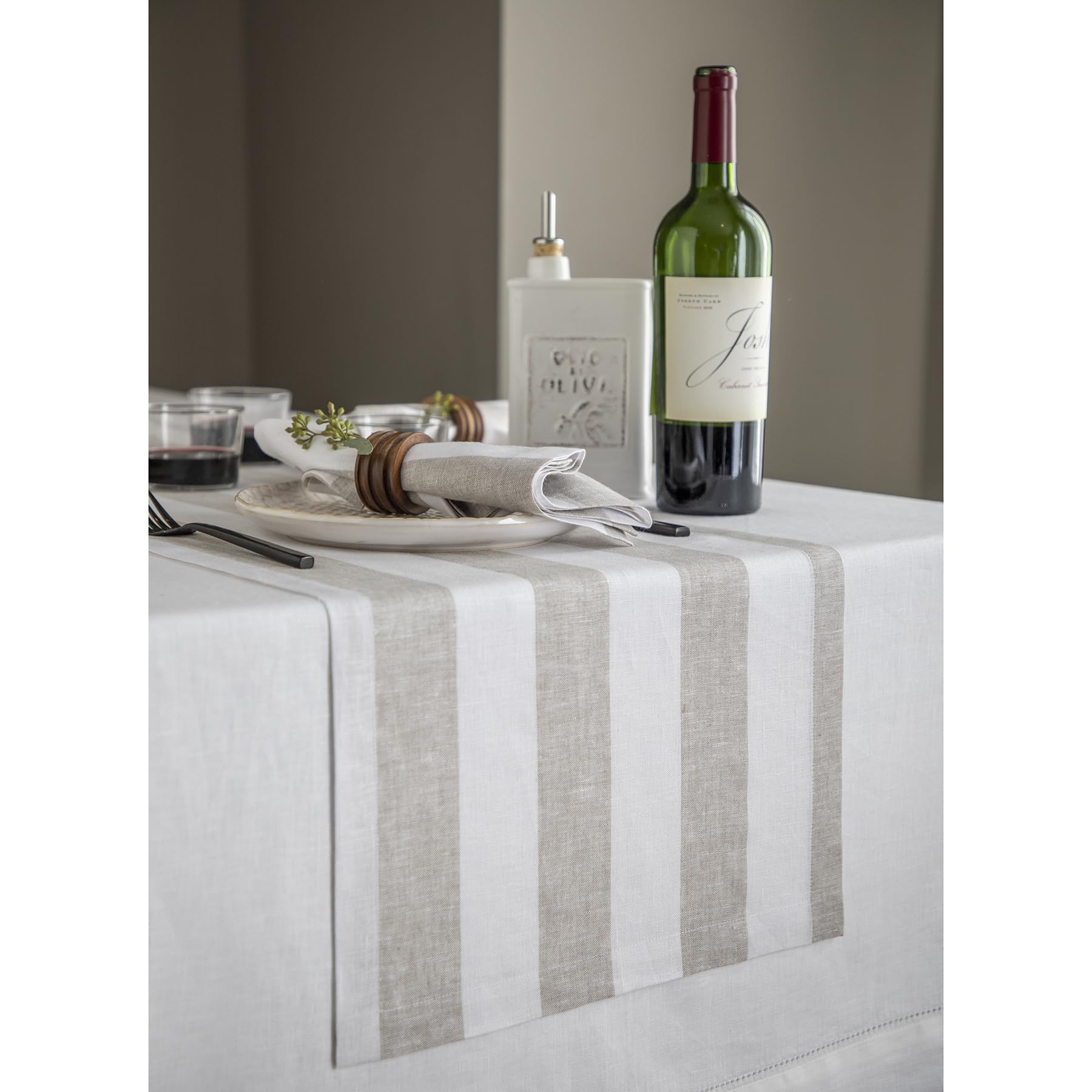 Solino Home 100% Pure Linen Table Runner - 36 Inch Natural & White Striped Tablecloth for Dining Table, Coffee Table, Dresser - Cabana Stripe Design Perfect for Spring, Easter, Mother's Day Gifts & Home Decor