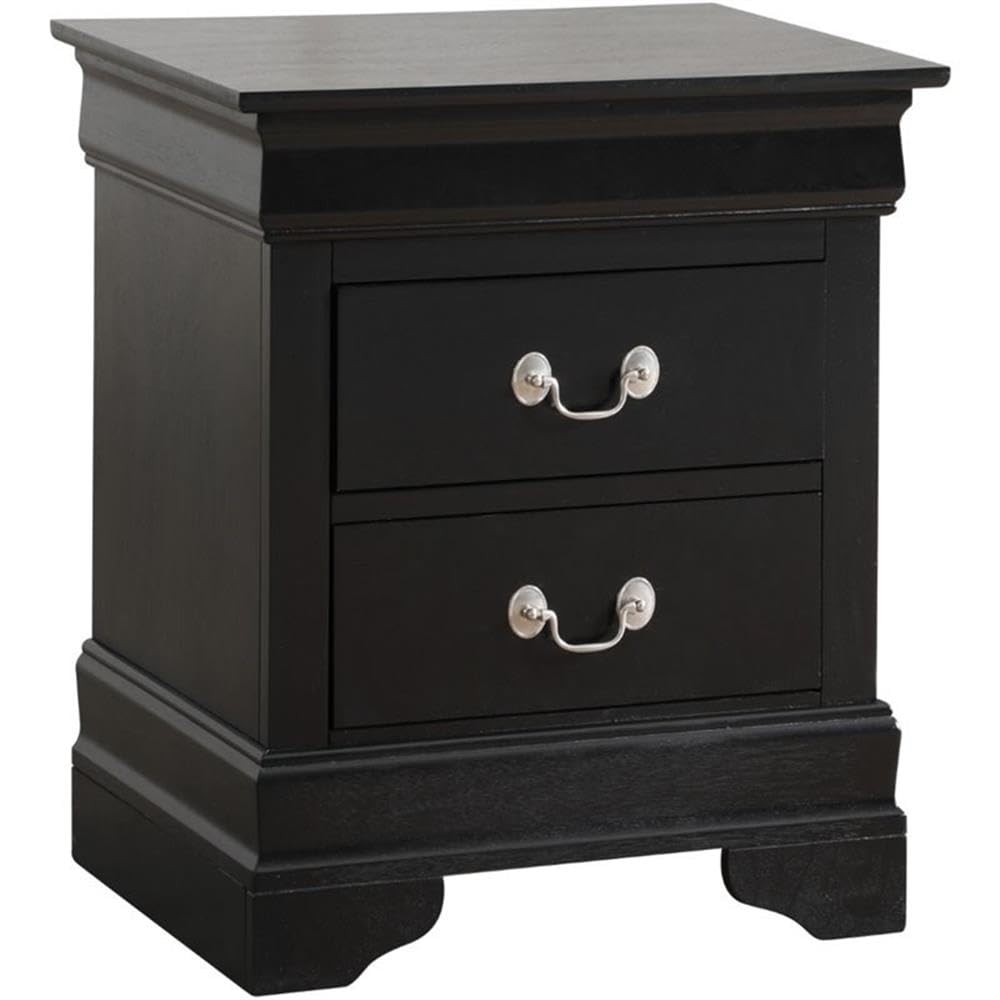 Glory Furniture Louis Phillipe 2 Drawer Nightstand in Black - Elegant Bedside Table for Bedroom Decor & Storage | Perfect for Master Bedroom, Guest Room, or Apartment