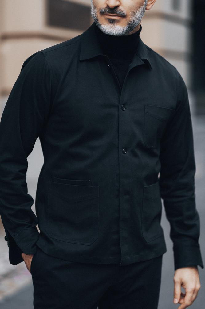 Ethan Overshirt - Black Cotton Drill Jacket for Men | Casual & Streetwear Style | Perfect for Layering and Outdoor Activities