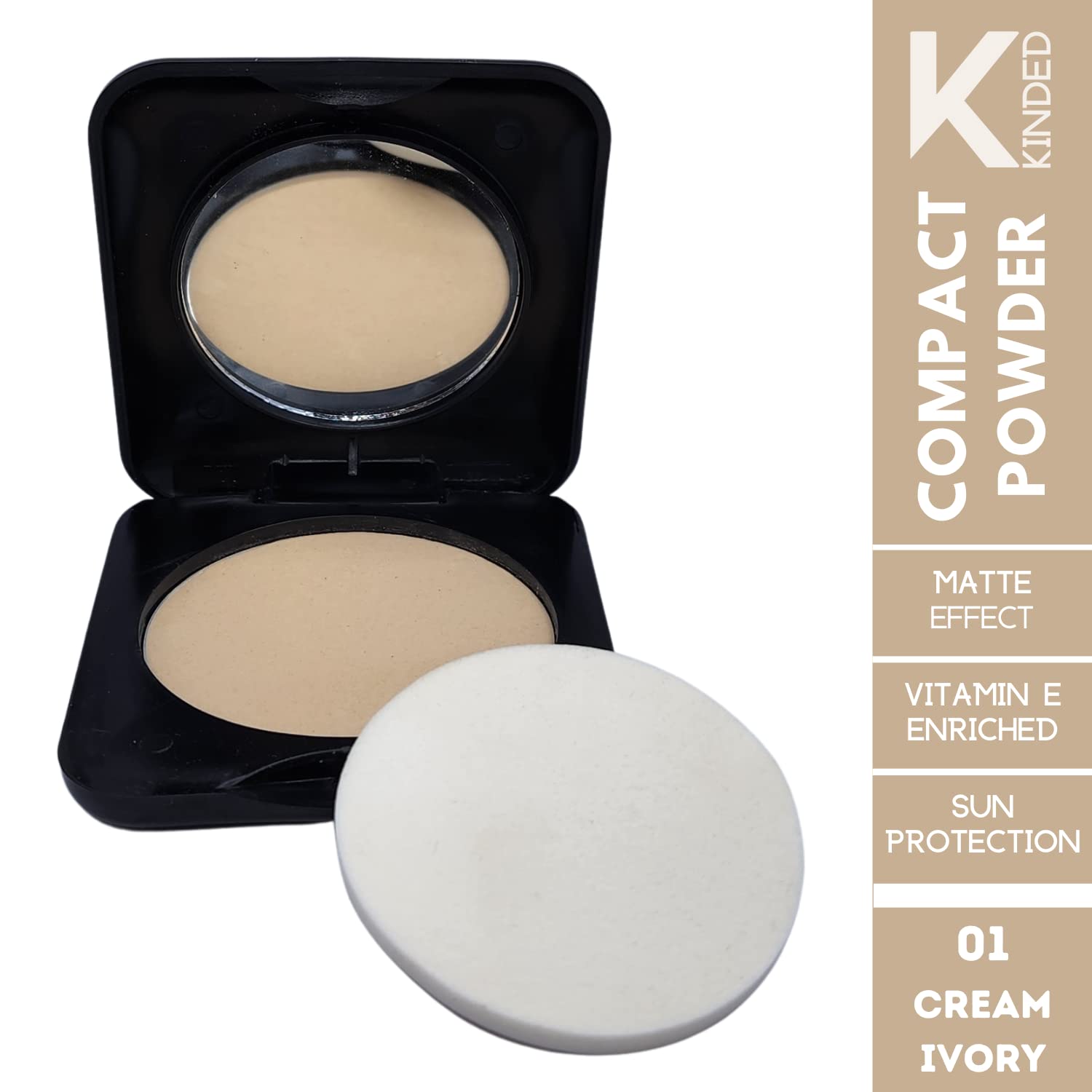 KINDED Compact Powder with SPF for Face Makeup - Oil Control, Long Lasting & Waterproof - Matte Finish for Oily & Dry Skin - 9g, Cream Ivory | Perfect for Daily Wear, Touch-Ups & On-the-Go Makeup