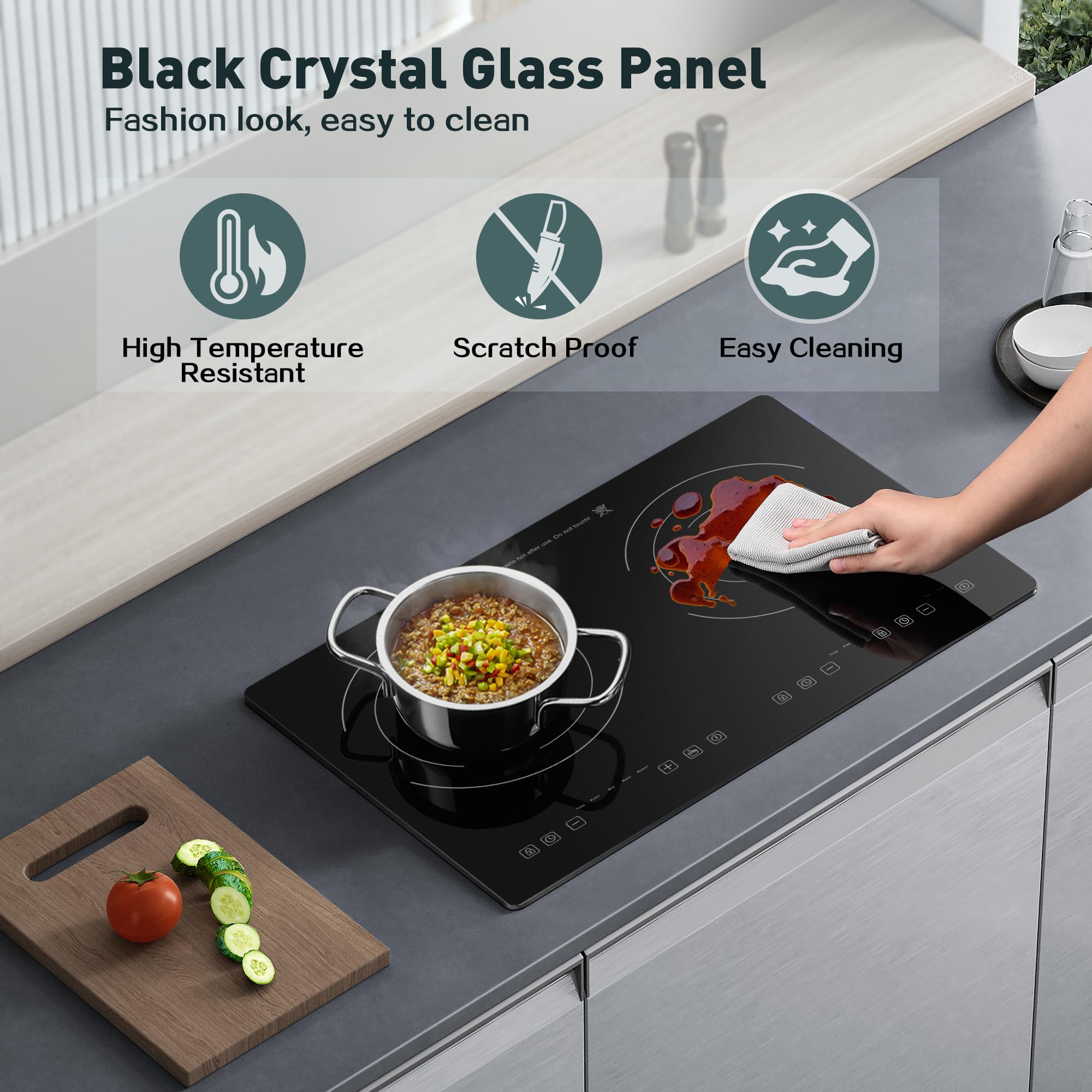 2 Burner Induction Cooktop - 1800W Built-In Electric Stove with Sensor Touch, 18 Power Levels & Timer - 20 Inch Horizontal Induction Cooker with Safety Lock (ETL Certified) - Perfect for Home Kitchen, RV Cooking & Small Spaces
