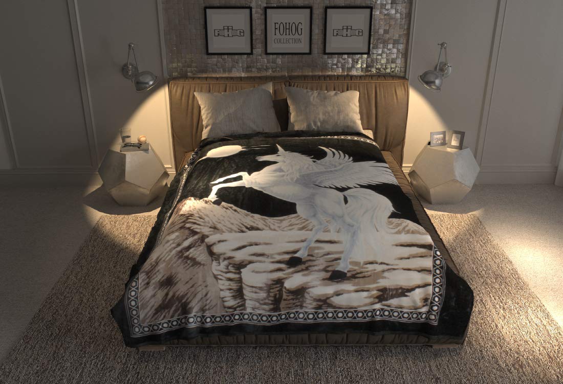 FOHOG COLLECTION King Size Unicorn Plush Throw Blanket - Lightweight Black Faux Fur Blanket, Soft Korean Mink Blanket for Bed, Couch & Home Decor - Cozy Gift for Women, Girls, Teens (4estaciones)