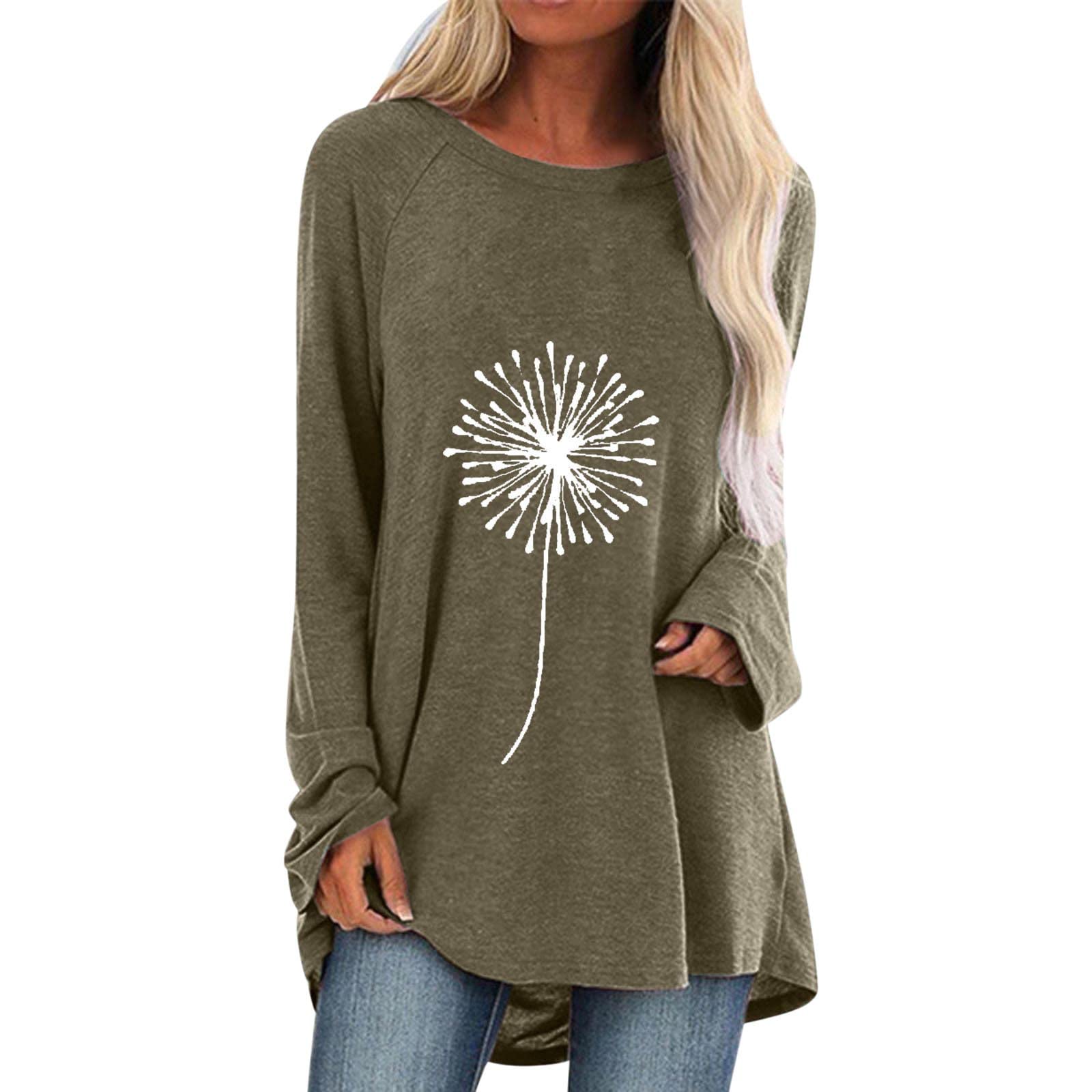 Fankle Women's Short Sleeve Flowy Tunic Tops - Plus Size Dandelion Print Blouse for Casual Wear with Leggings | Perfect for Work, Weekend Outfits & Layering