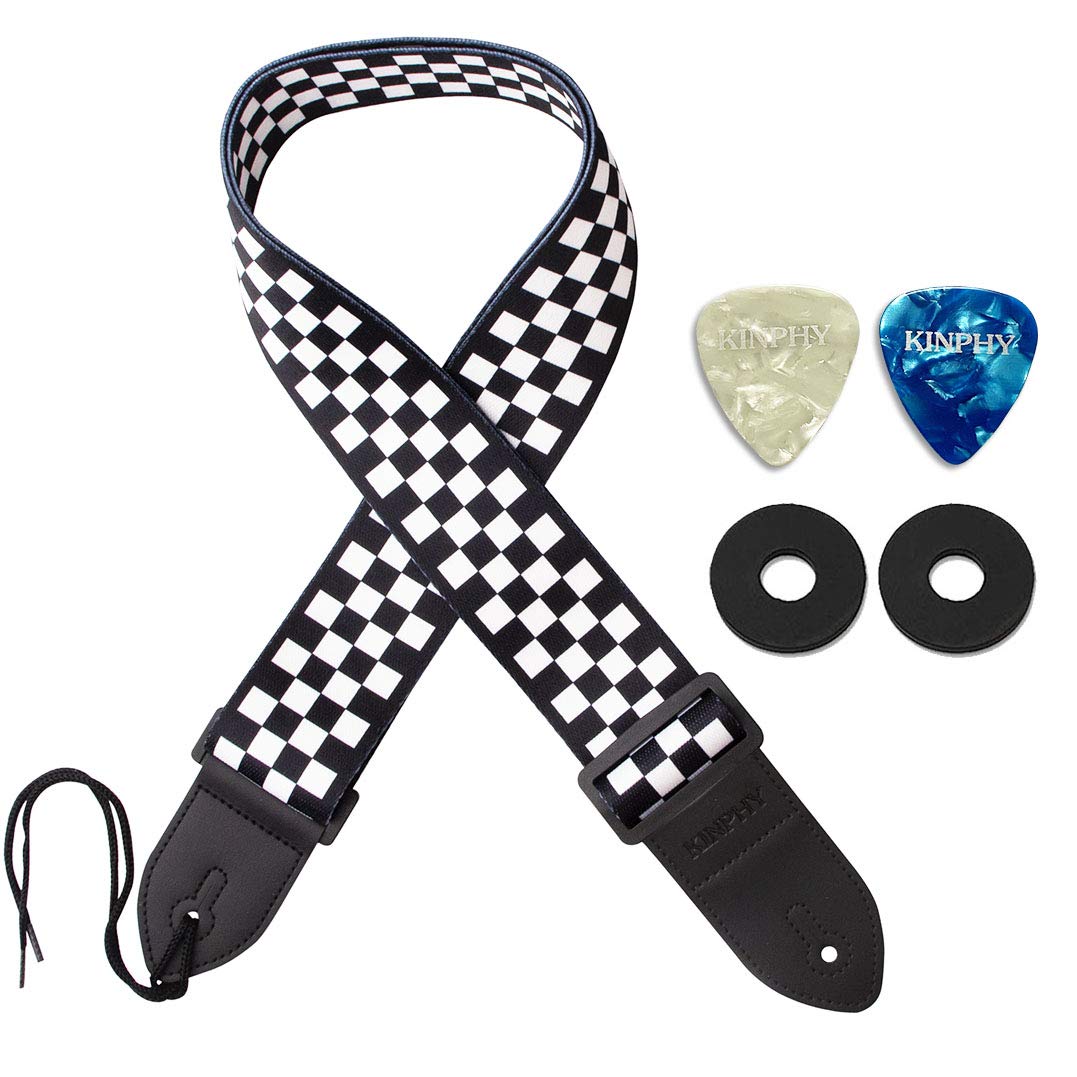 Premium Guitar Strap for Acoustic & Electric Bass - Adjustable Leather Ends with Strap Locks & Free Guitar Picks - Perfect for Live Performances, Studio Sessions & Practice