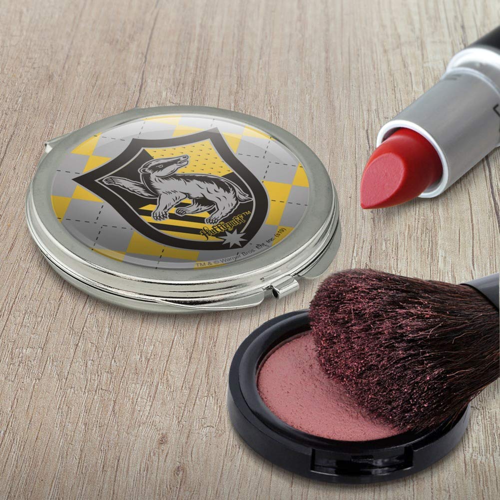 Harry Potter Hufflepuff Plaid Sigil Compact Travel Purse - Stylish Handbag with Mirror for Makeup, Cosmetics & Essentials | Perfect Gift for Fans, Travel & Daily Use