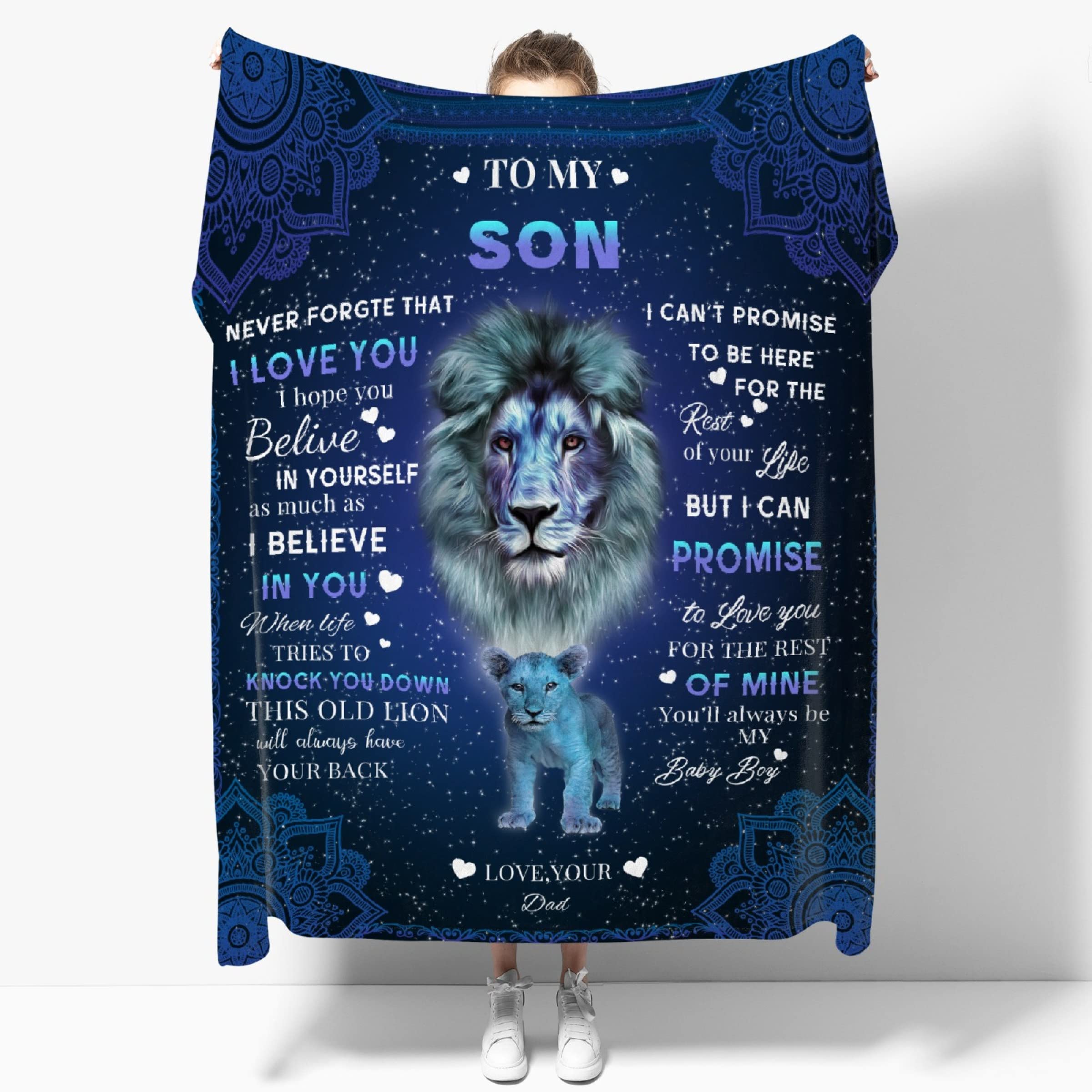 Soft Cozy Flannel Throw Blanket for Couch, Bed & Car - 120x90 Inch Warm Fuzzy Blanket for Family, Camping & Outdoor Use - Perfect Lion Gift for Son
