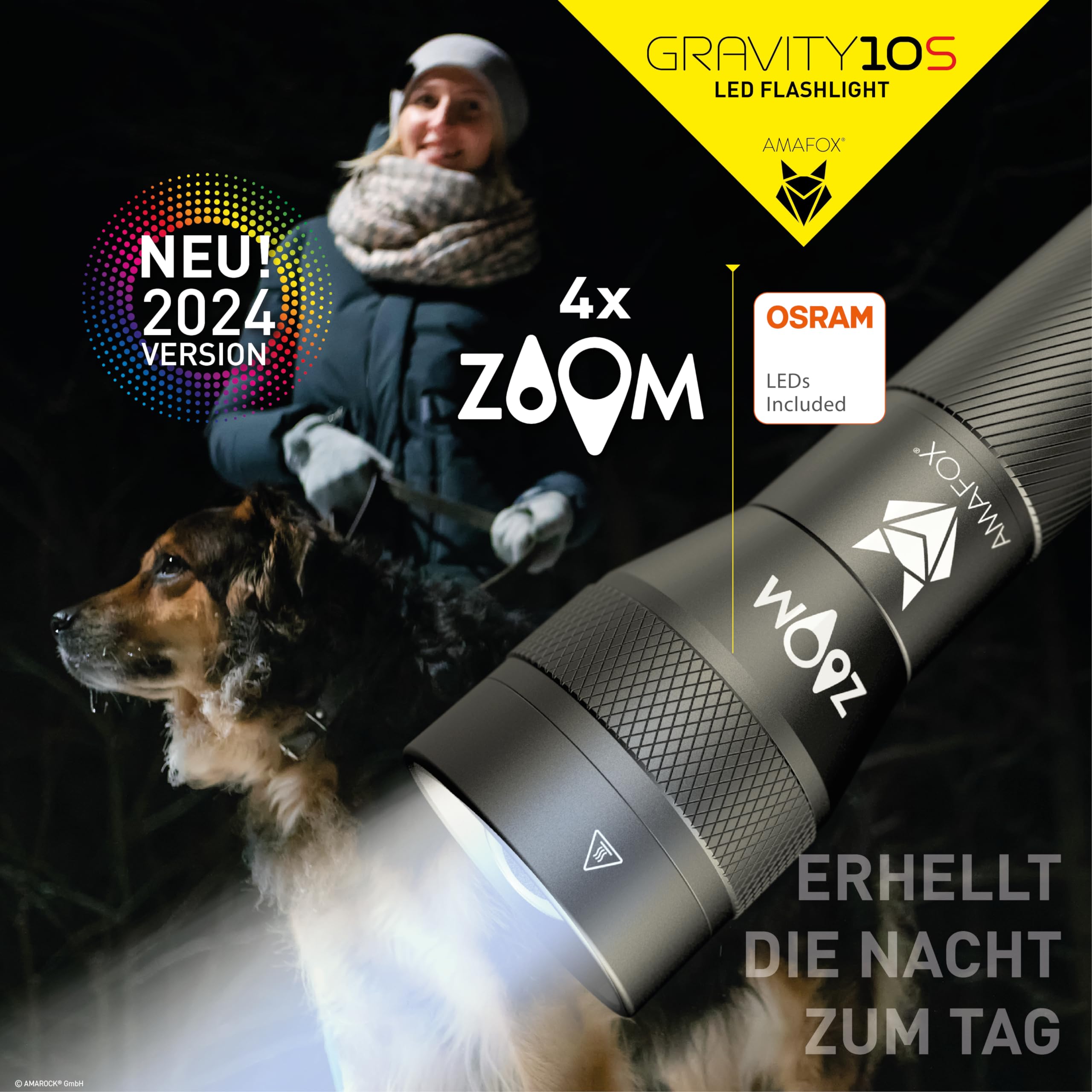 AMAFOX G10-1000 Lumen AA Battery Powered Flashlight - OSRAM XENON Power-LED Super Bright, Adjustable & Zoomable for Camping, Hiking, Emergency and Outdoor Activities