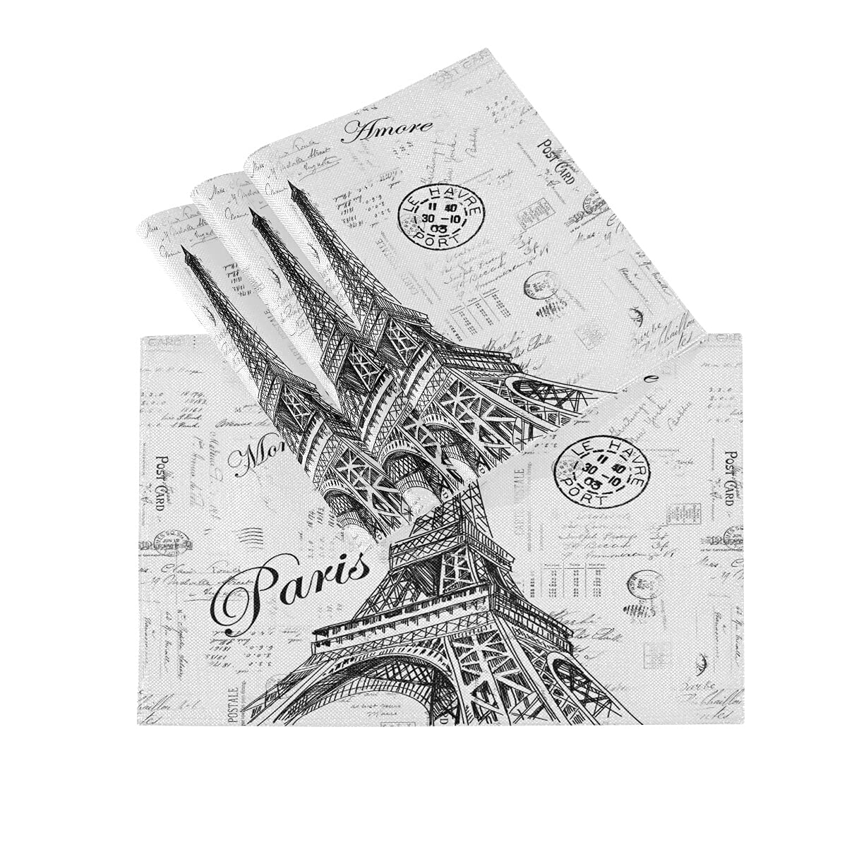Paris Eiffel Tower Table Mats Set of 4 - 12x18 Inch Absorbent Anti-Slip Placemats, Heat & Stain Resistant Washable Dining Mats for Kitchen & Restaurant Use - Perfect for French-Themed Dinner Parties & Café Decor