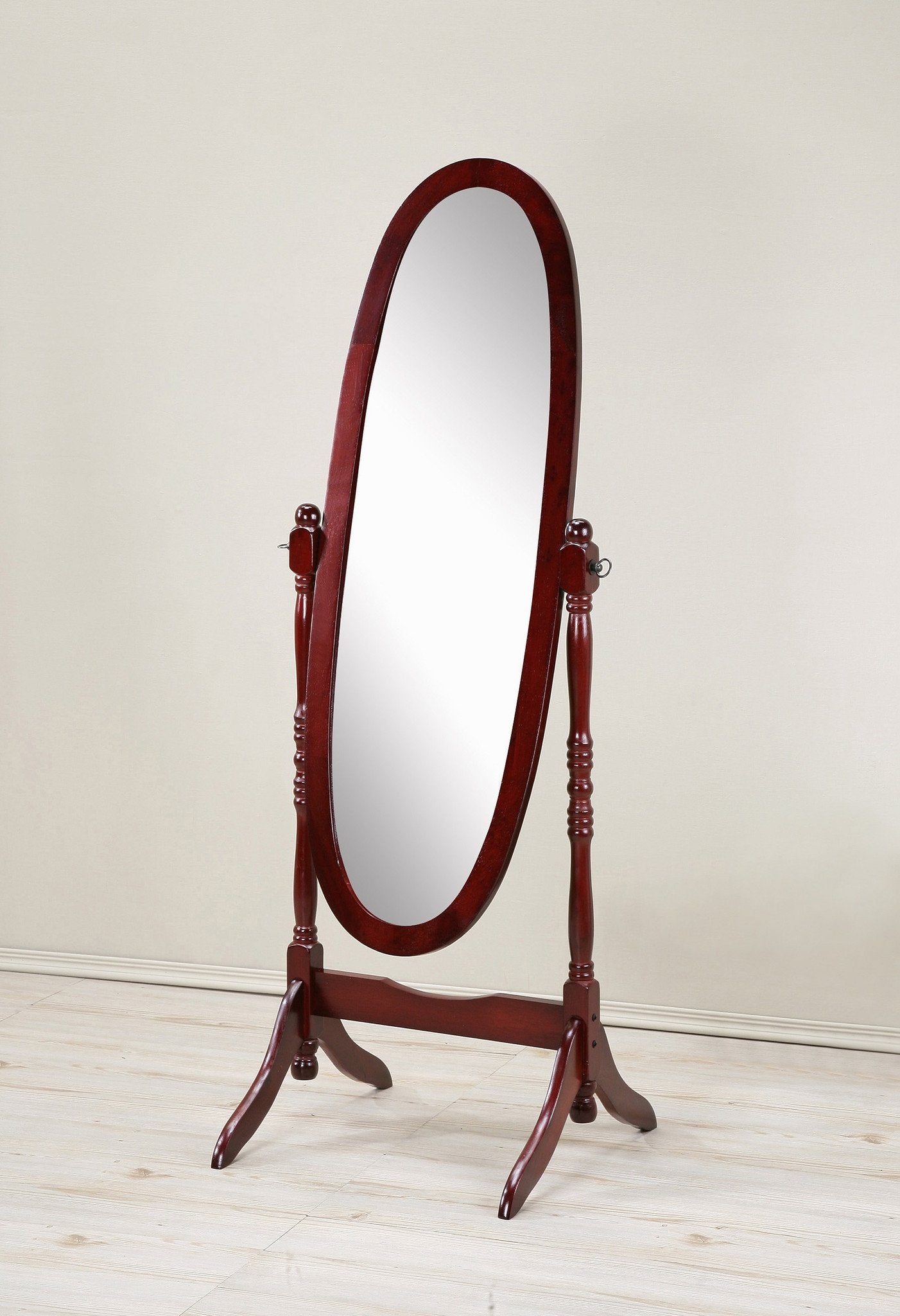 Roundhill Furniture Traditional Queen Anne Style Wood Floor Cheval Mirror - Full-Length Standing Mirror for Bedroom, Living Room & Dressing Area