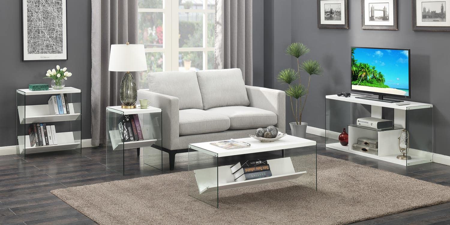 Convenience Concepts Soho Bookcase - White & Glass Shelving Unit for Home Office, Living Room & Bedroom Storage | Modern Bookshelf with Glass Doors