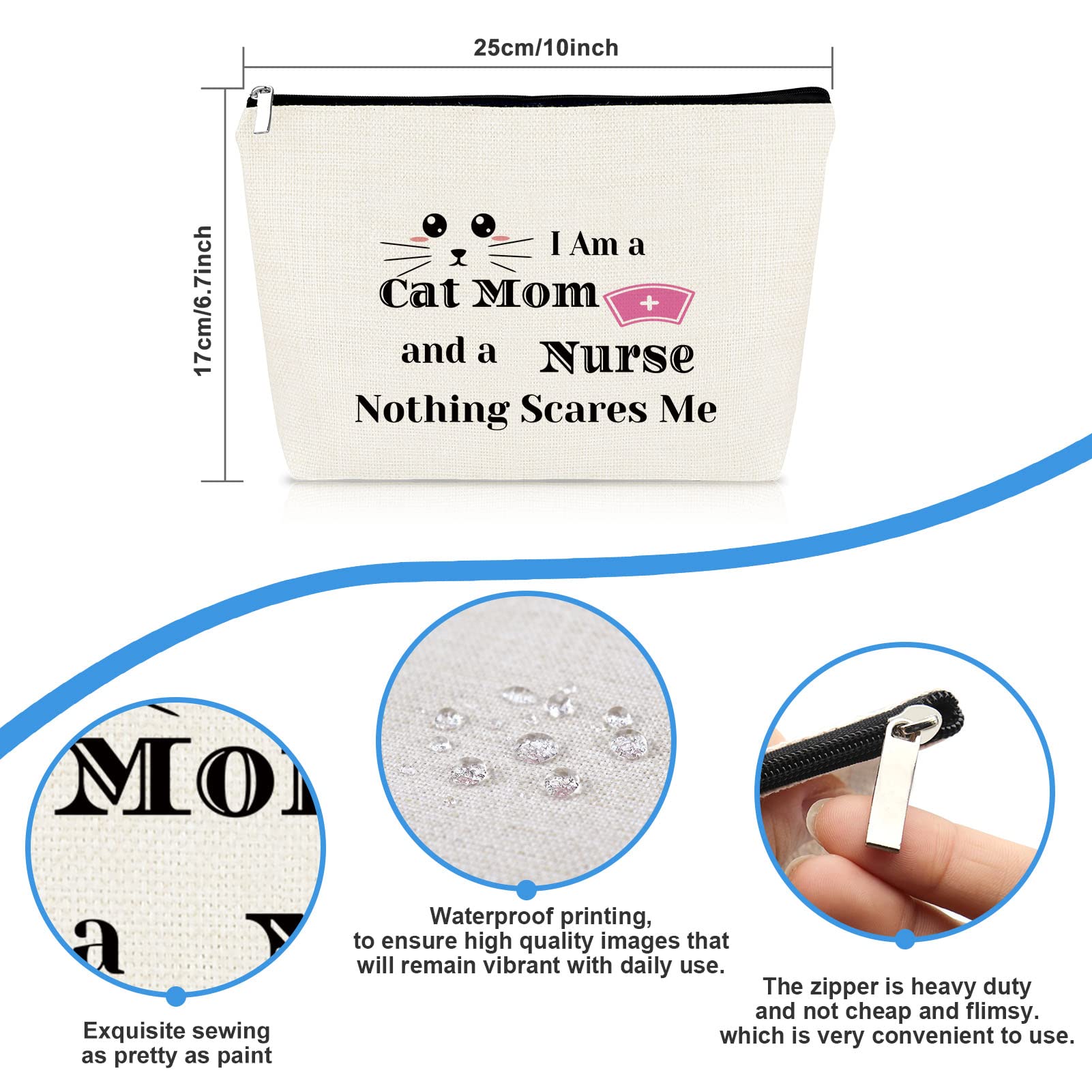 Cat Themed Makeup Bag - Perfect Gift for Cat Lovers, Nurses, and Crazy Cat Ladies | Nurse Birthday Gift, Retirement Present & Christmas Gift Idea | Cute Cosmetic Bag for Women, Sisters & Friends | Great for Travel, Work & Daily Use