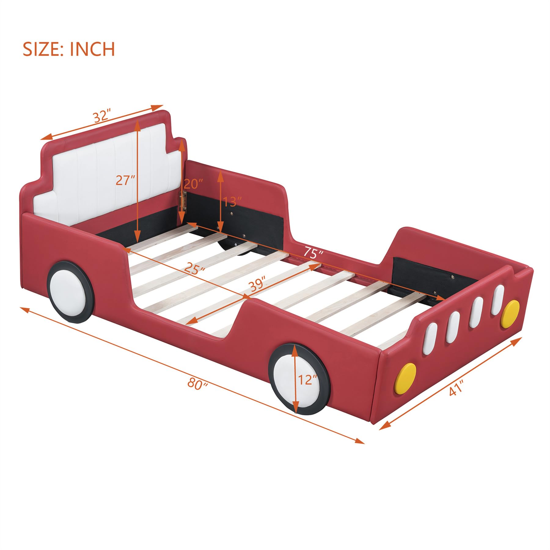 Merax Twin Size Race Car Platform Bed for Boys - No Box Spring Needed with Soft PU Leather Headboard & Footboard, Wheels Included | Perfect Kids Bedroom Decor for Racing Theme & Small Spaces