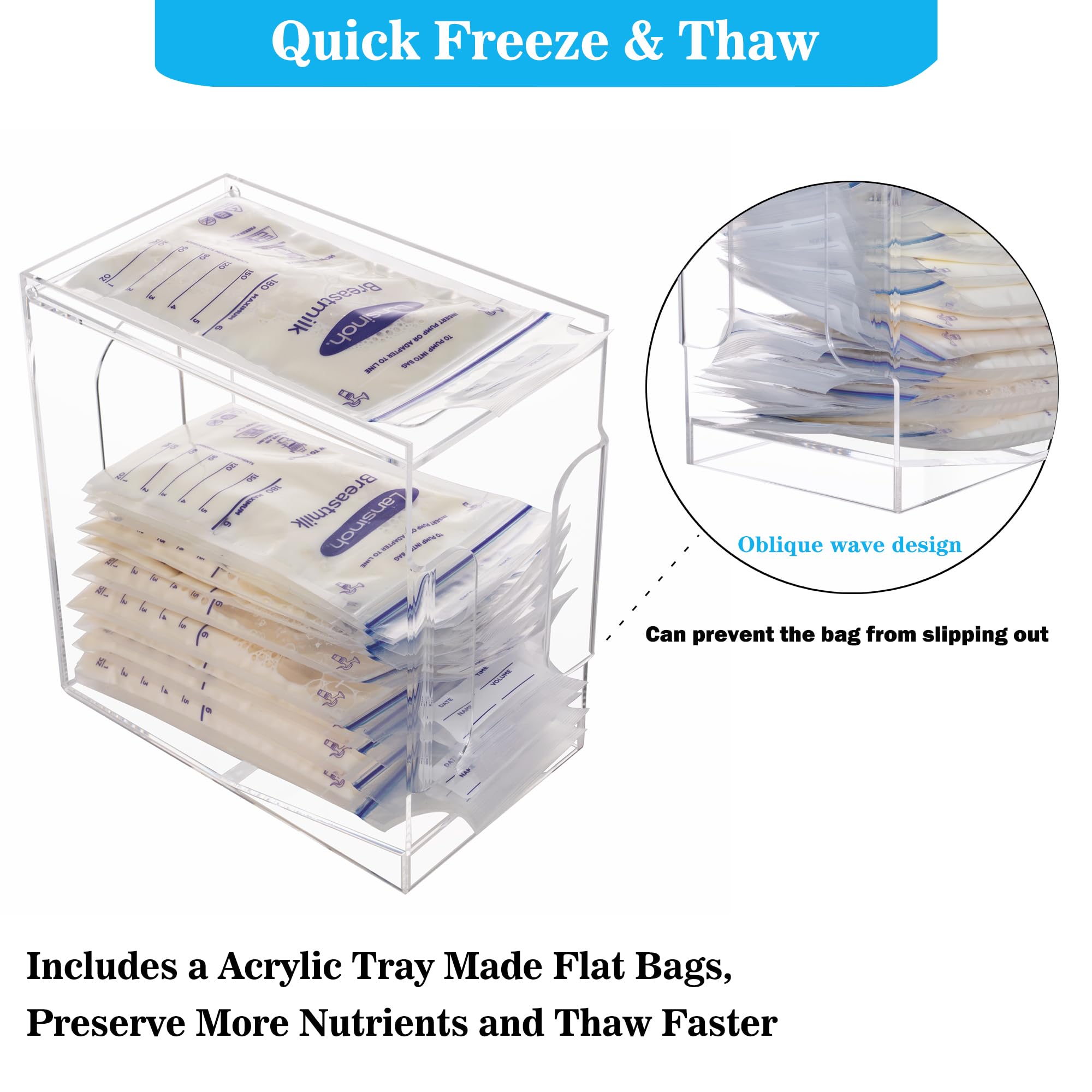 **Acrylic Freezer Organizer for Breastmilk Storage Bags – Clear FIFO Container with Tray for Freezing & Organizing Breast Milk – Perfect for Breastfeeding Moms & Daycare Storage**