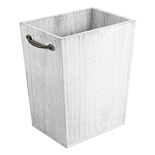 BTY Small Rectangular Wooden Trash Can with Handles - Waste Basket for Kitchen, Bathroom, Bedroom & Office - Grey & White - Perfect for Home, Office & Commercial Spaces