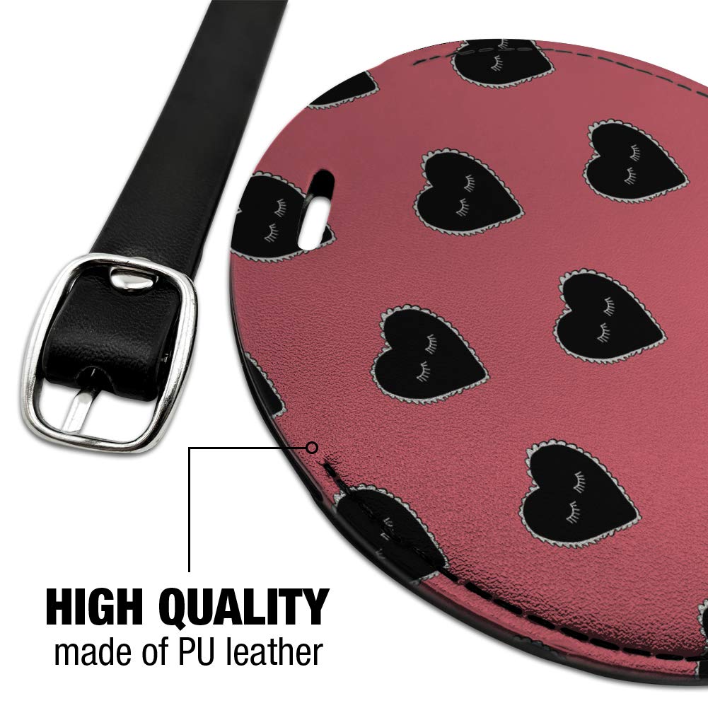 Hearts & Eyelashes Valentine's Day Round Leather Luggage Tag - Personalized ID Card Holder for Travel Bags, Suitcases & Backpacks | Perfect Gift for Couples & Travel Lovers