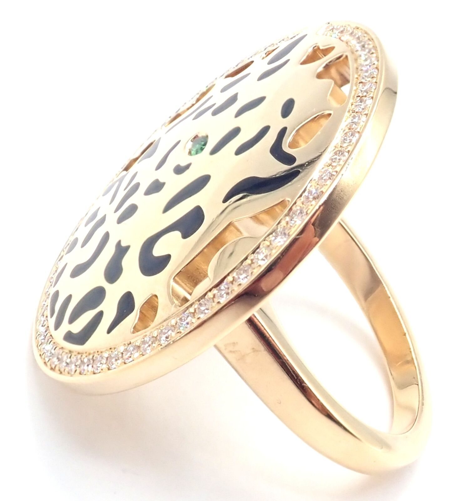 Authentic Cartier Panther 18K Yellow Gold Diamond Lacquer Tsavorite Ring | Luxury Jewelry for Women | Perfect for Weddings, Anniversaries & Special Occasions
