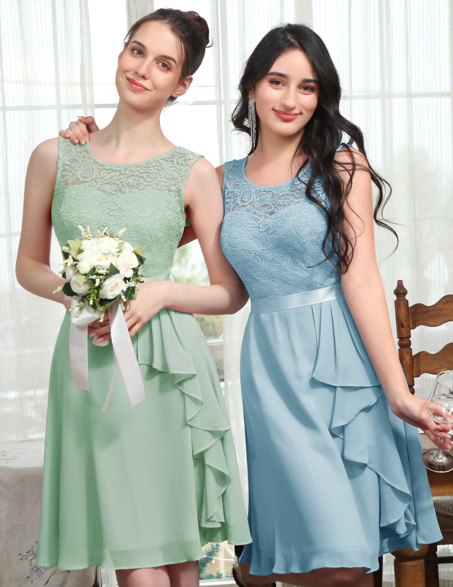 BeryLove Women's Cocktail Dresses for Prom, Wedding Guest & Bridesmaid - Short Sleeveless Lace Formal Dress with Ruffle Hem | Perfect for Evening Parties, Banquets & Special Occasions