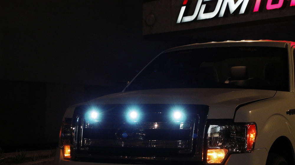 3pc Ford SVT Raptor Style LED Ice Blue Grille Light Kit - Universal Fit for Trucks & SUVs | Off-Road Lighting, Night Driving, Custom Vehicle Styling