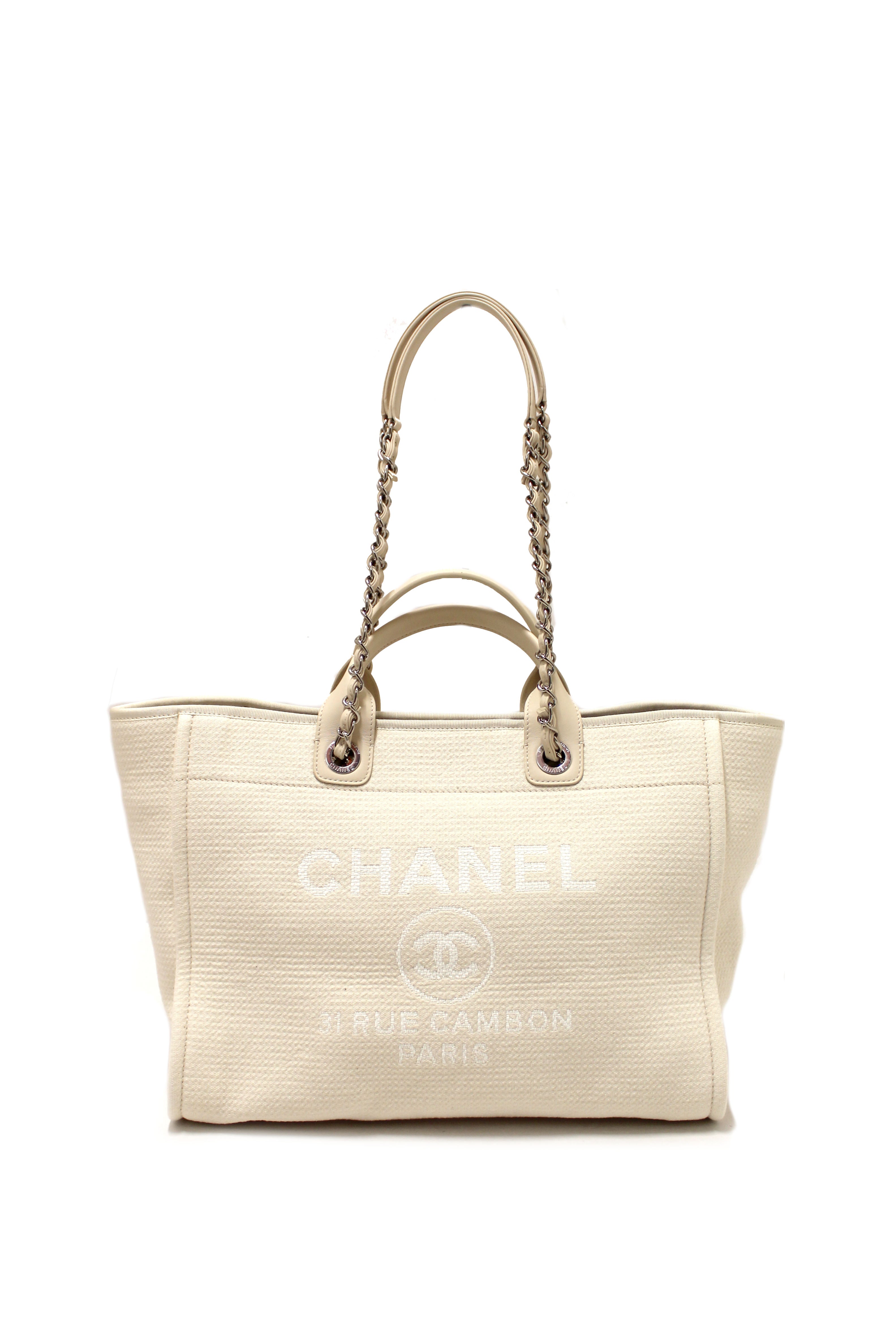 Authentic Chanel White Mixed Fibers Maxi Deauville Shopper Tote Bag - Luxury Designer Handbag for Women, Perfect for Travel, Work & Everyday Use