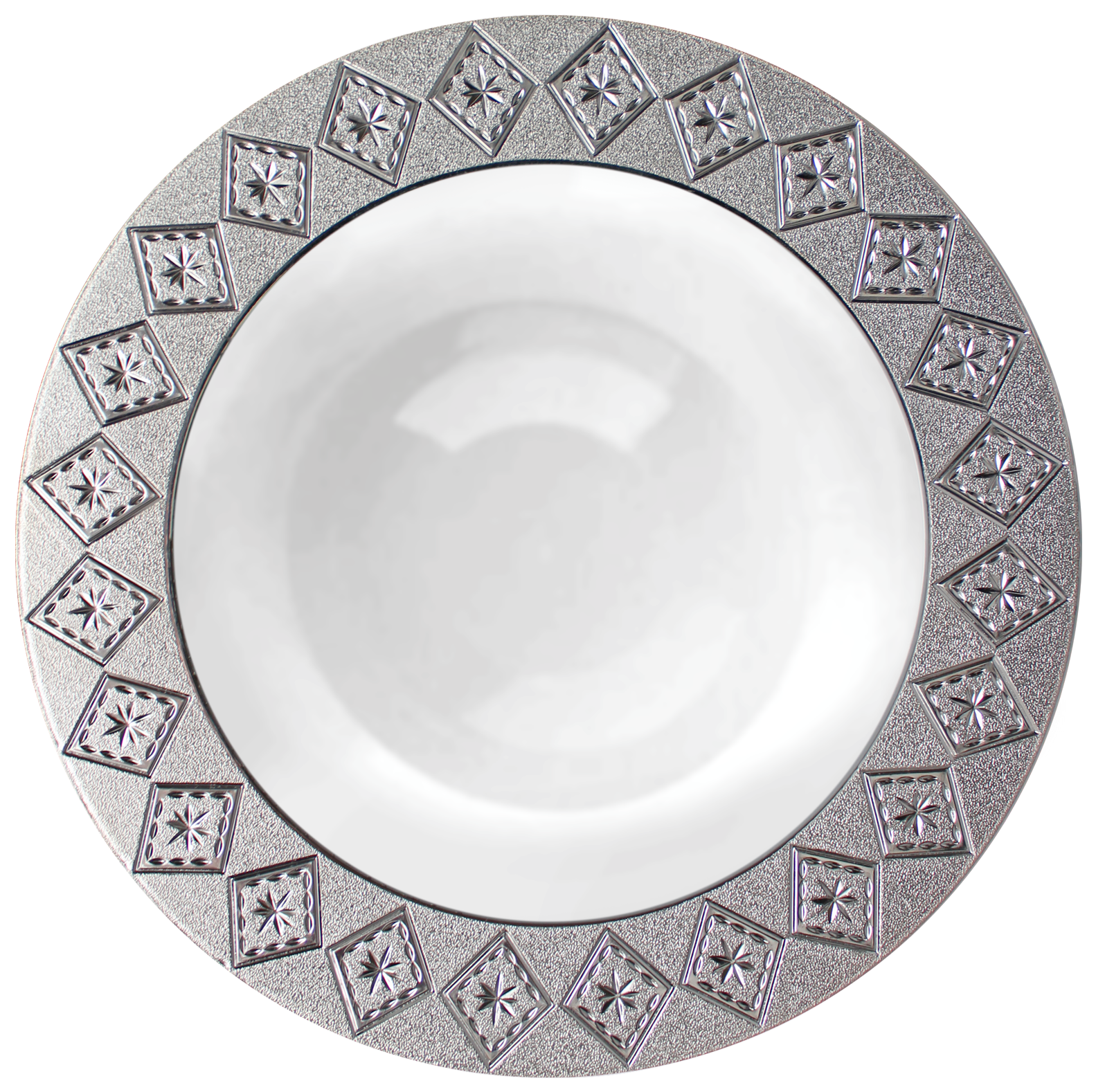 Elegant White and Silver Round Plastic Plates - Durable Disposable Dinnerware for Parties, Picnics & Events | Imperial Brand