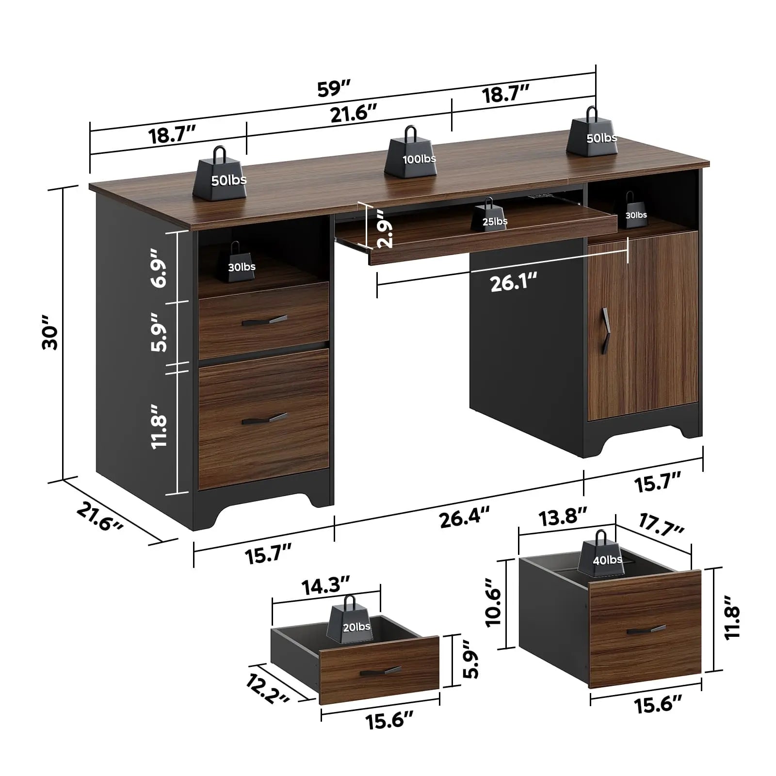 Bestier 59 Inch Executive Office Desk with Storage Drawers - Modern L-Shaped Computer Desk for Home Office & Workspace (Espresso)