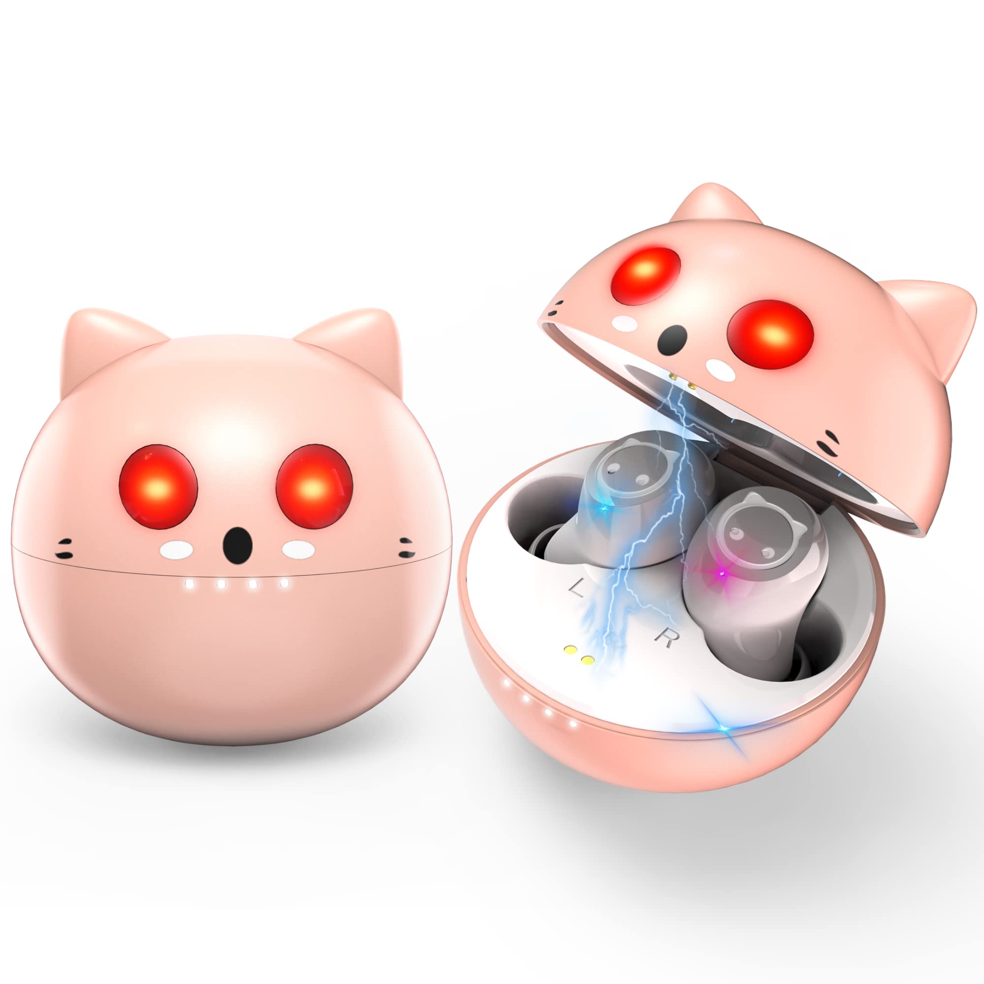 AMAFACE Wireless Earbuds Bluetooth 5.0 Headphones - True Wireless Stereo, Dual Mic Noise Cancelling, Sweatproof Sports Earphones with Cute Pink Cat Charging Case for Kids | Perfect for Running, Gym Workouts & School Use
