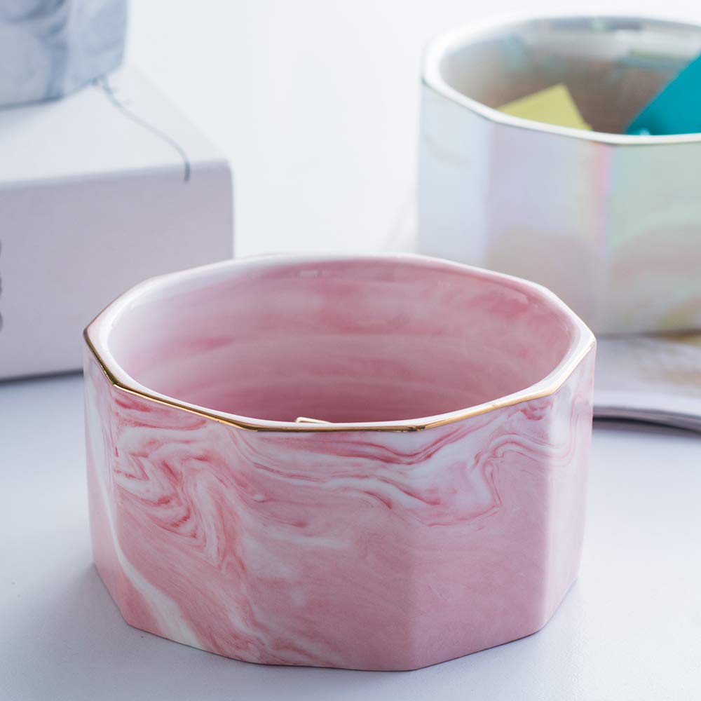 Ceramic Marble Paper Clip Holder - Elegant Desk Organizer for Paper Clips & Binder Clips | Perfect for Office, Home & School Use (Pearl White)