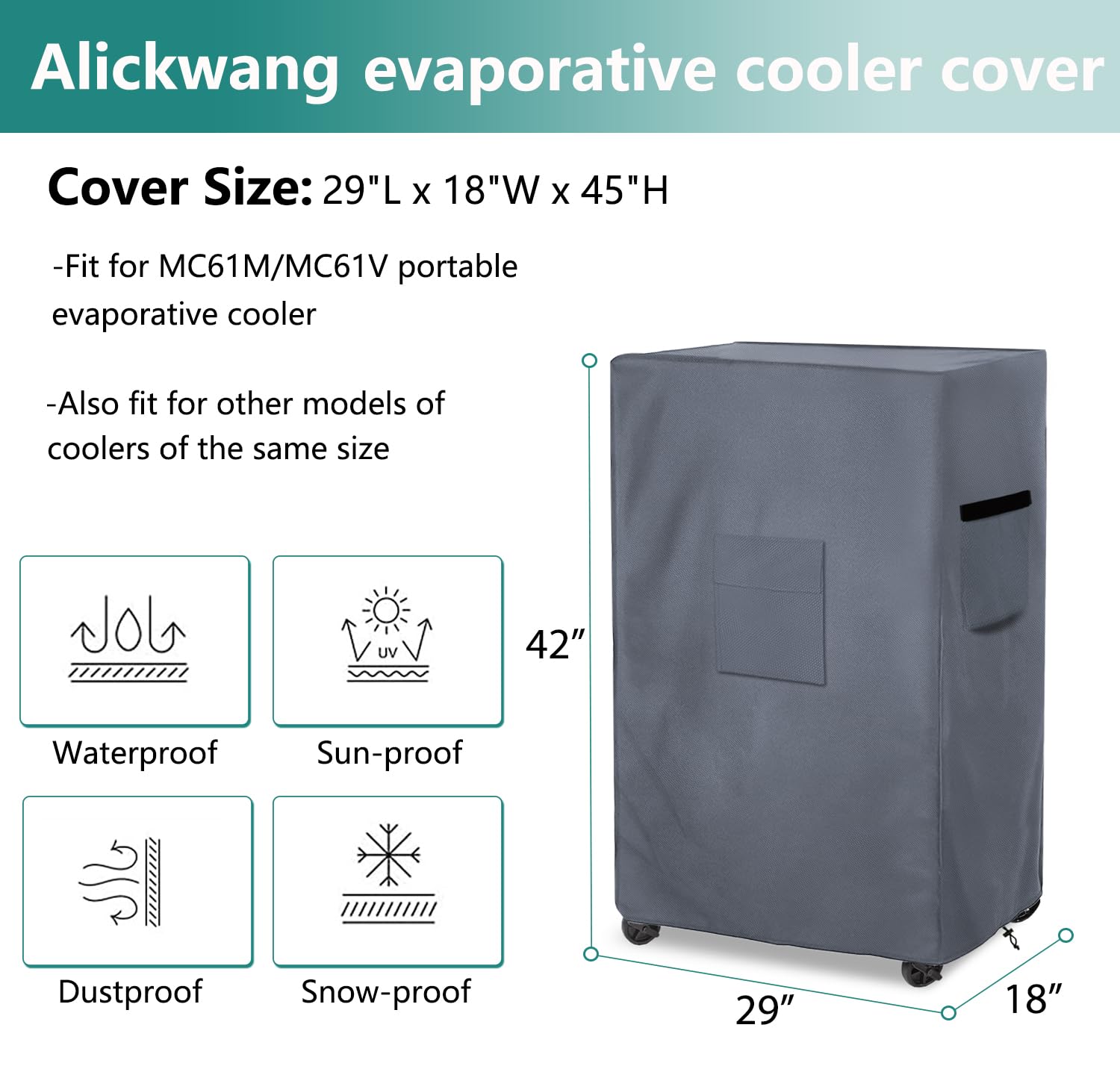 Hessaire MC61M MC61V Evaporative Cooler Cover - Heavy Duty 600D Waterproof Outdoor Swamp Cooler Cover (29