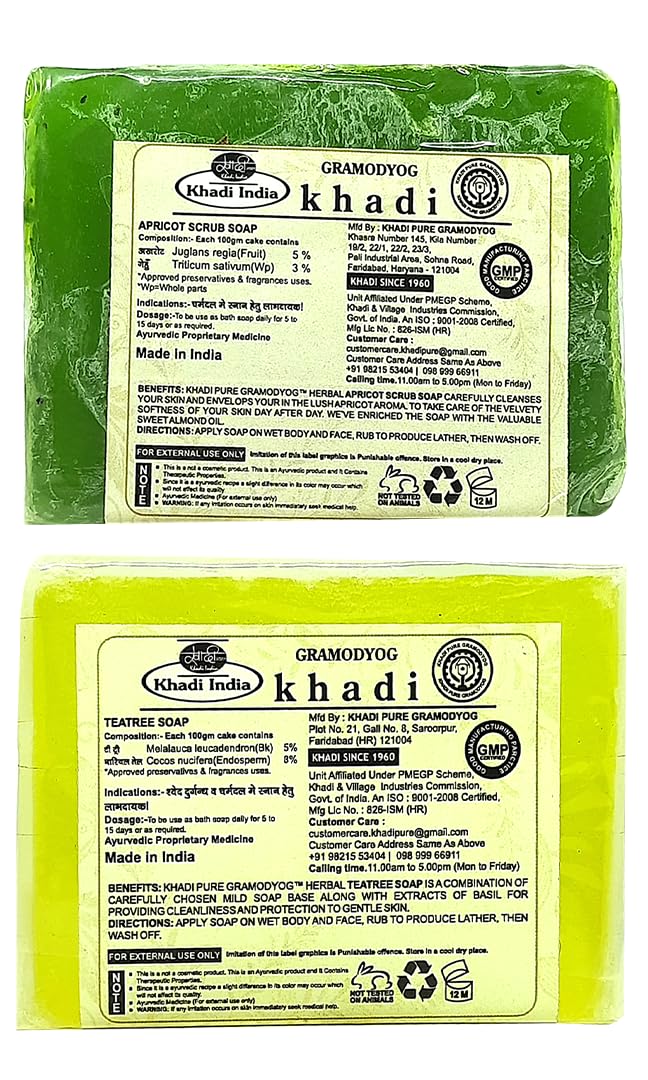 Organic Khadi Herbal Tea Tree & Apricot Face Scrub Soap (125g x 2 Pack) - Natural Exfoliating Cleanser for Acne, Oily Skin & Blackheads - Perfect for Daily Skincare Routine & Spa Treatment