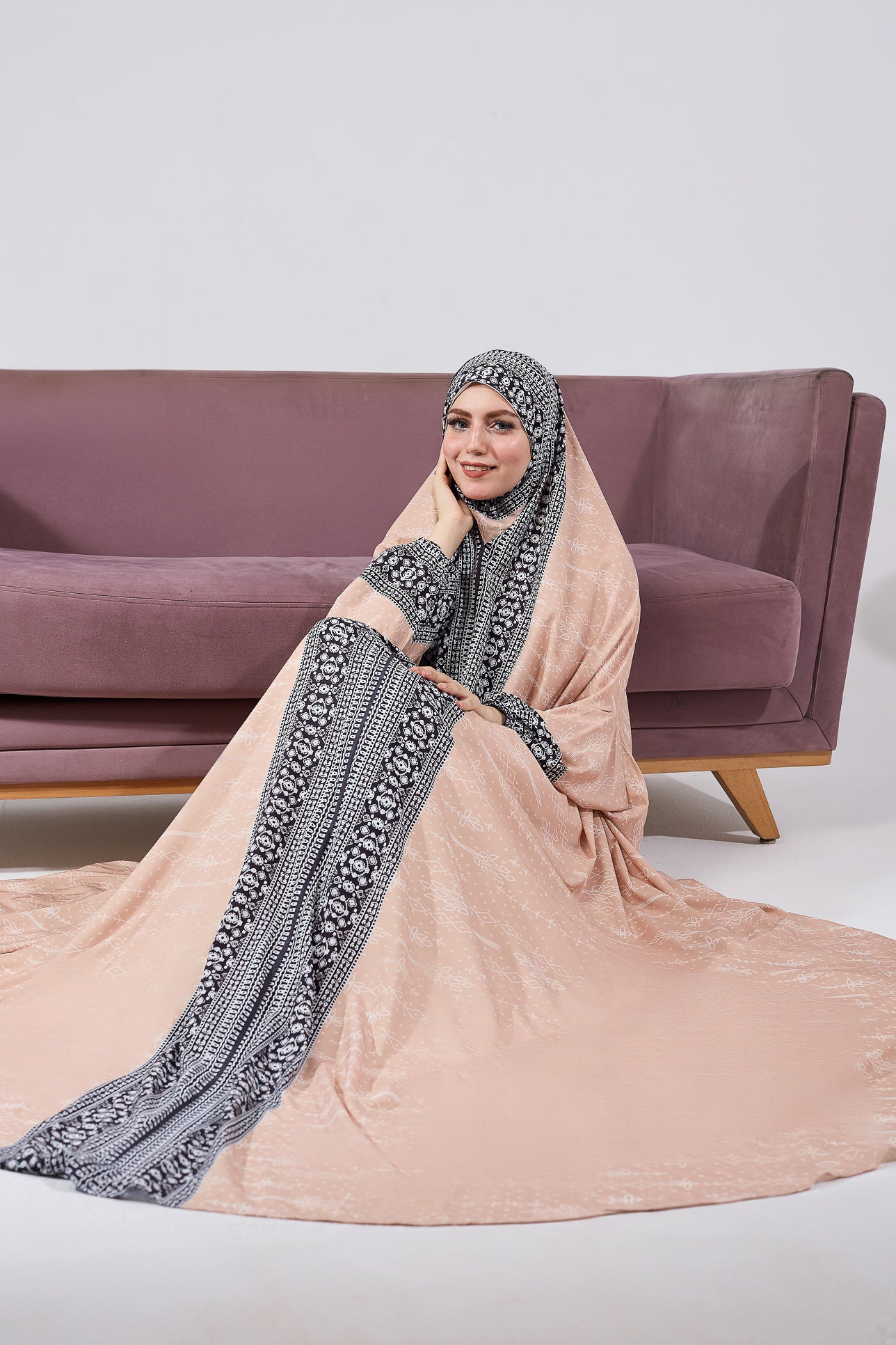 Elegant Black Floral Print Satin Gown Dress for Women - Kawkab Long Sleeve Evening Gown with Extended Coverage - Perfect for Weddings, Parties & Special Occasions