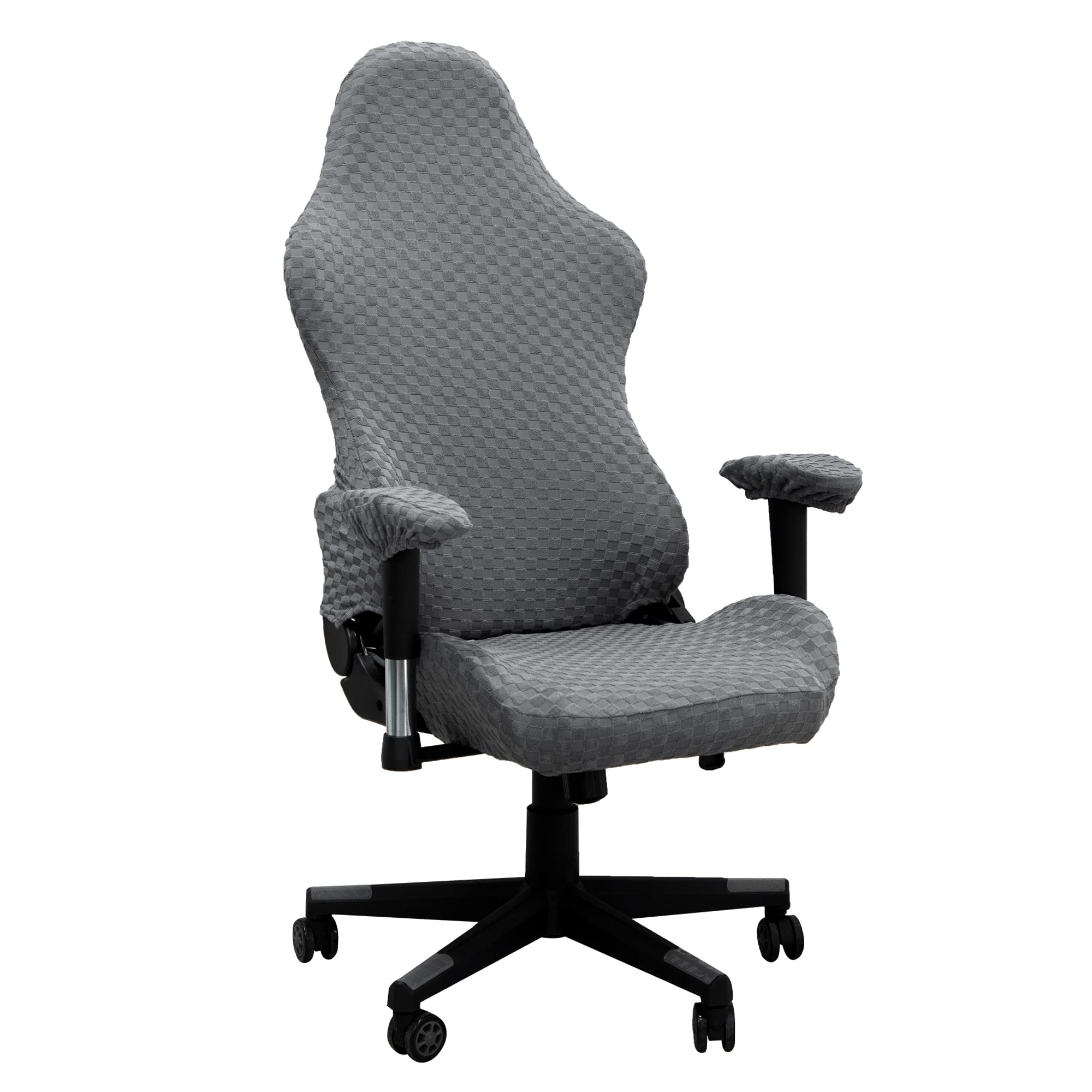 Stretchable Gaming Chair Cover - Washable Office & Computer Chair Slipcover with Small Squares Design, Fits Armchairs & Boss Chairs (Gray) - Perfect for Home Office, Gaming Setup & Workspace Comfort