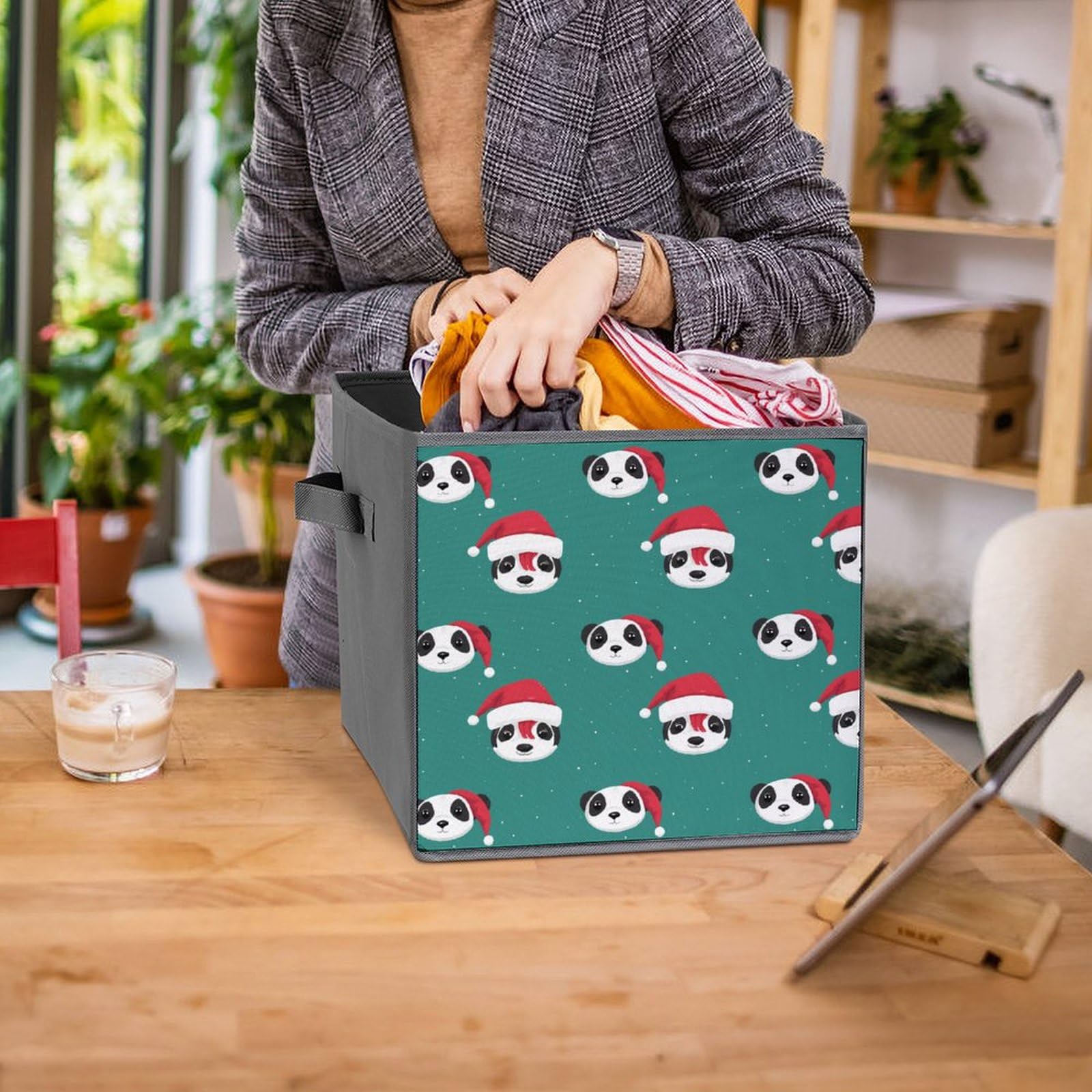Christmas Panda Foldable Storage Cubes - 6PCS Organizers with Handles for Home & Office