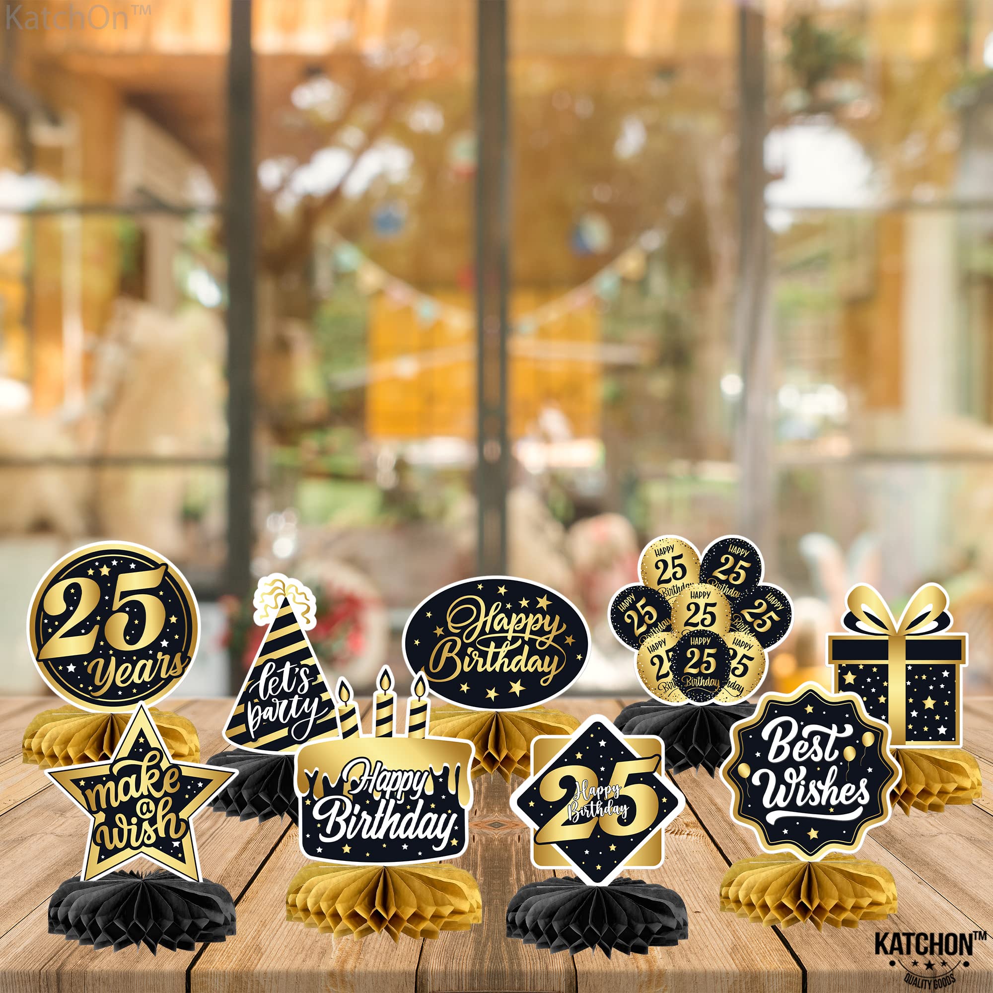 Black and Gold 25th Birthday Party Decorations Set - Pack of 9 Elegant Centerpieces for Tables | Birthday Decor for Men & Women | Perfect for 25th Birthday Celebrations, Anniversaries, and Milestone Parties