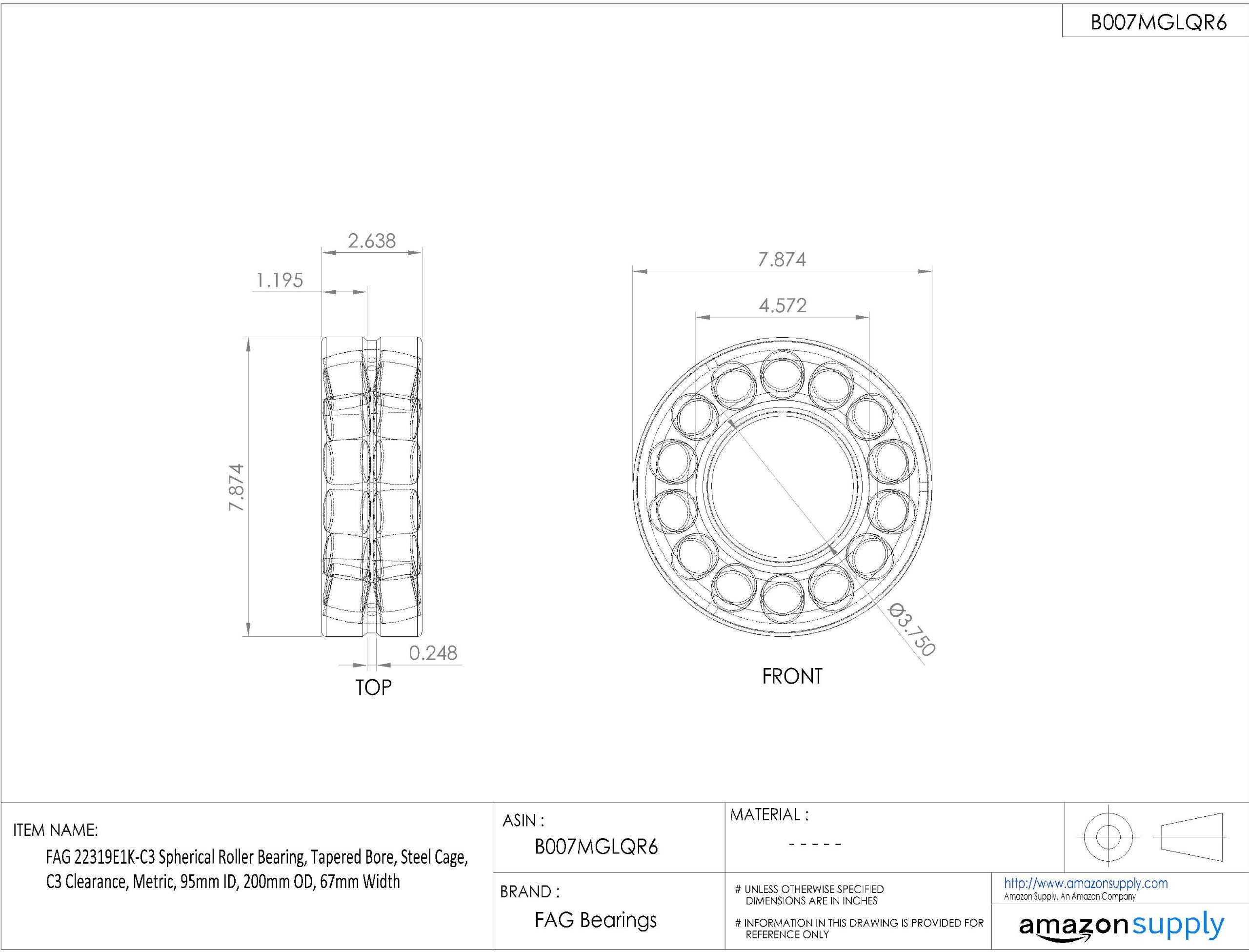 22319E1K-C3 Spherical Roller Bearing - Tapered Bore, Steel Cage, C3 Clearance (95mm ID x 200mm OD x 67mm Width) | High Load Capacity for Industrial Machinery, Heavy Equipment & Power Transmission Systems